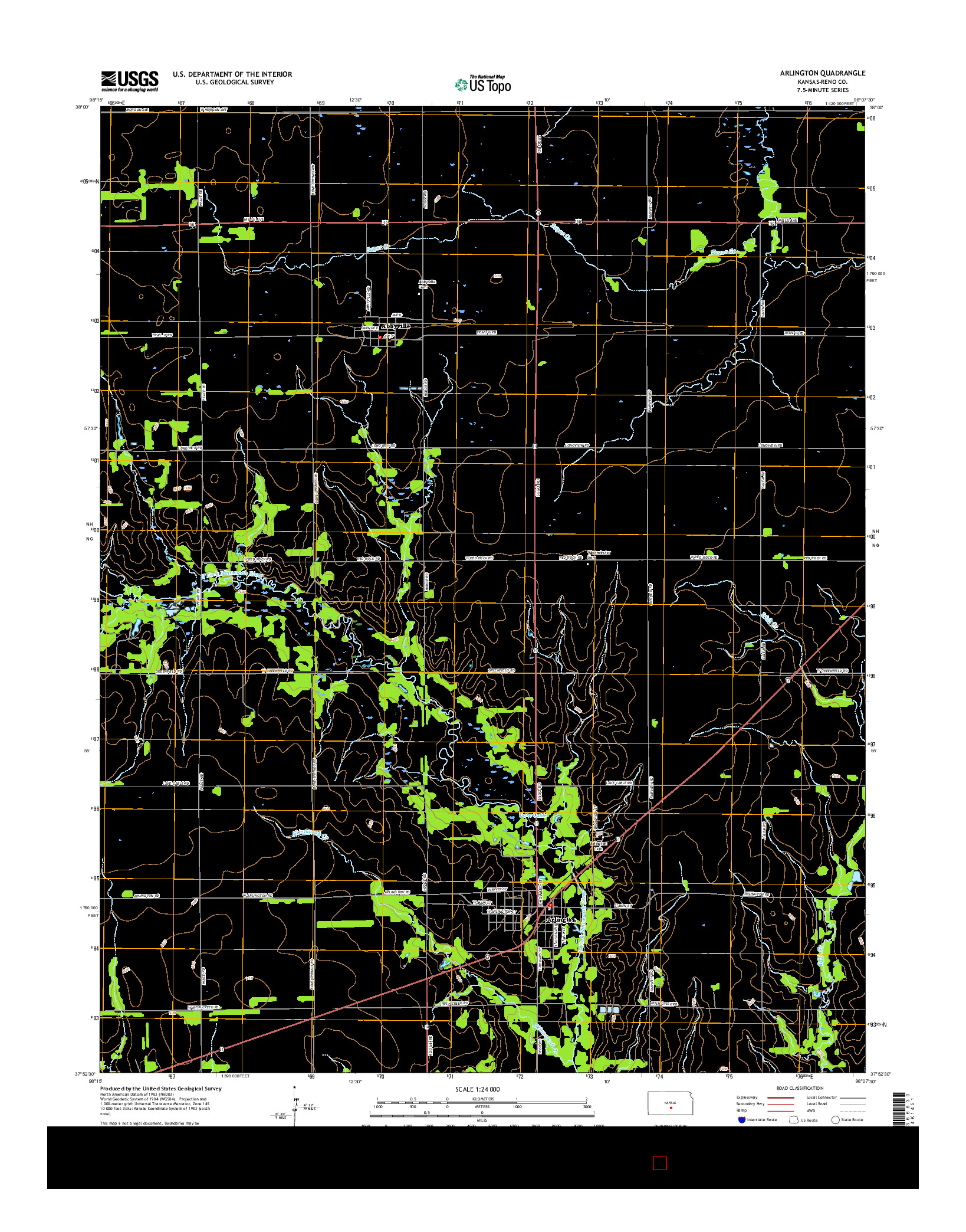 USGS US TOPO 7.5-MINUTE MAP FOR ARLINGTON, KS 2015