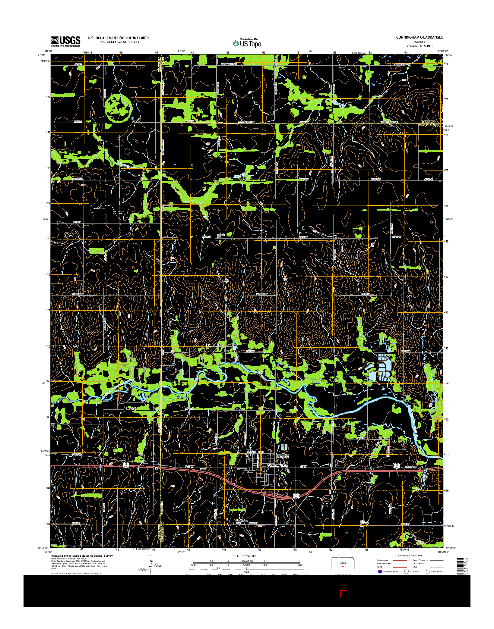 USGS US TOPO 7.5-MINUTE MAP FOR CUNNINGHAM, KS 2015