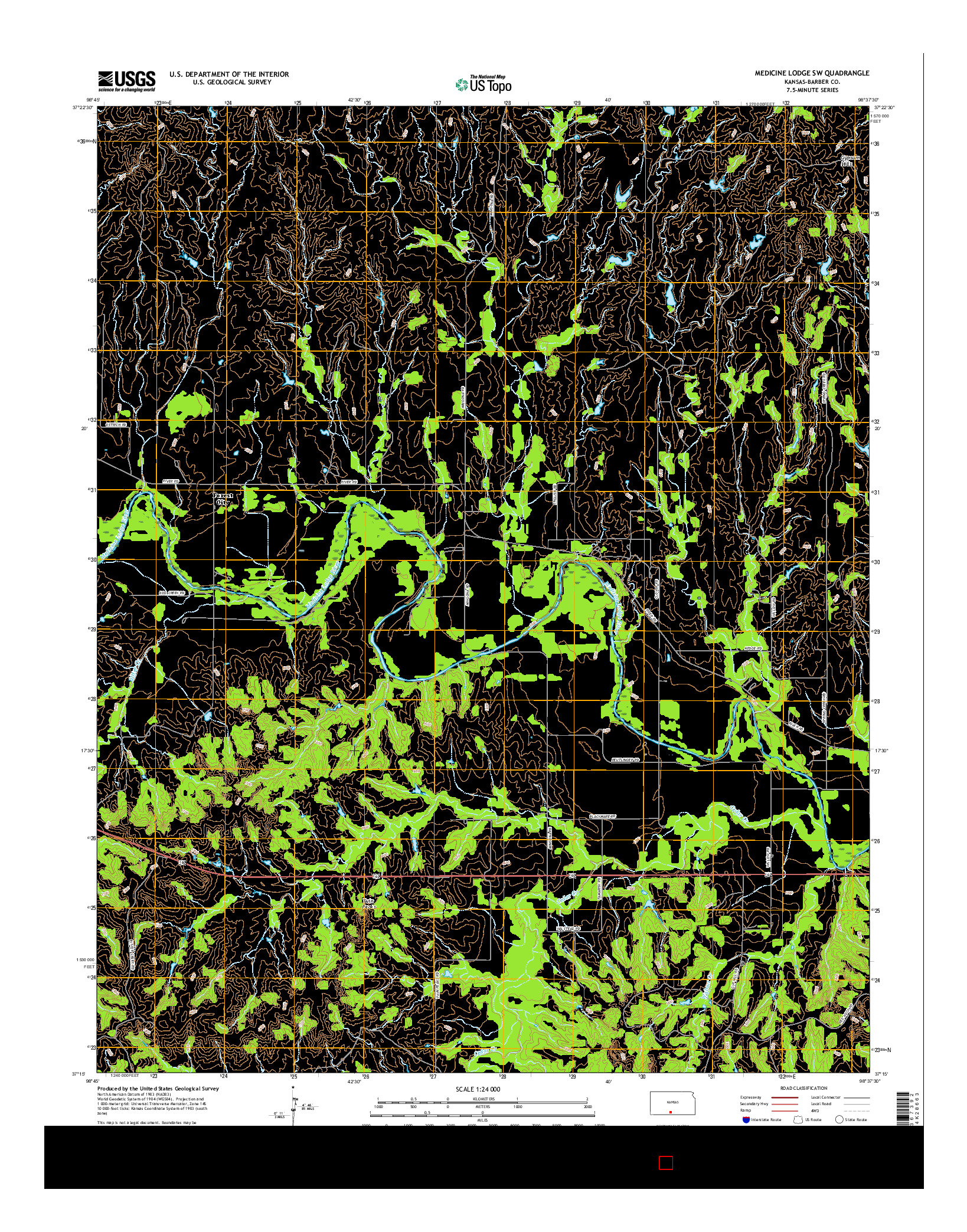 USGS US TOPO 7.5-MINUTE MAP FOR MEDICINE LODGE SW, KS 2015