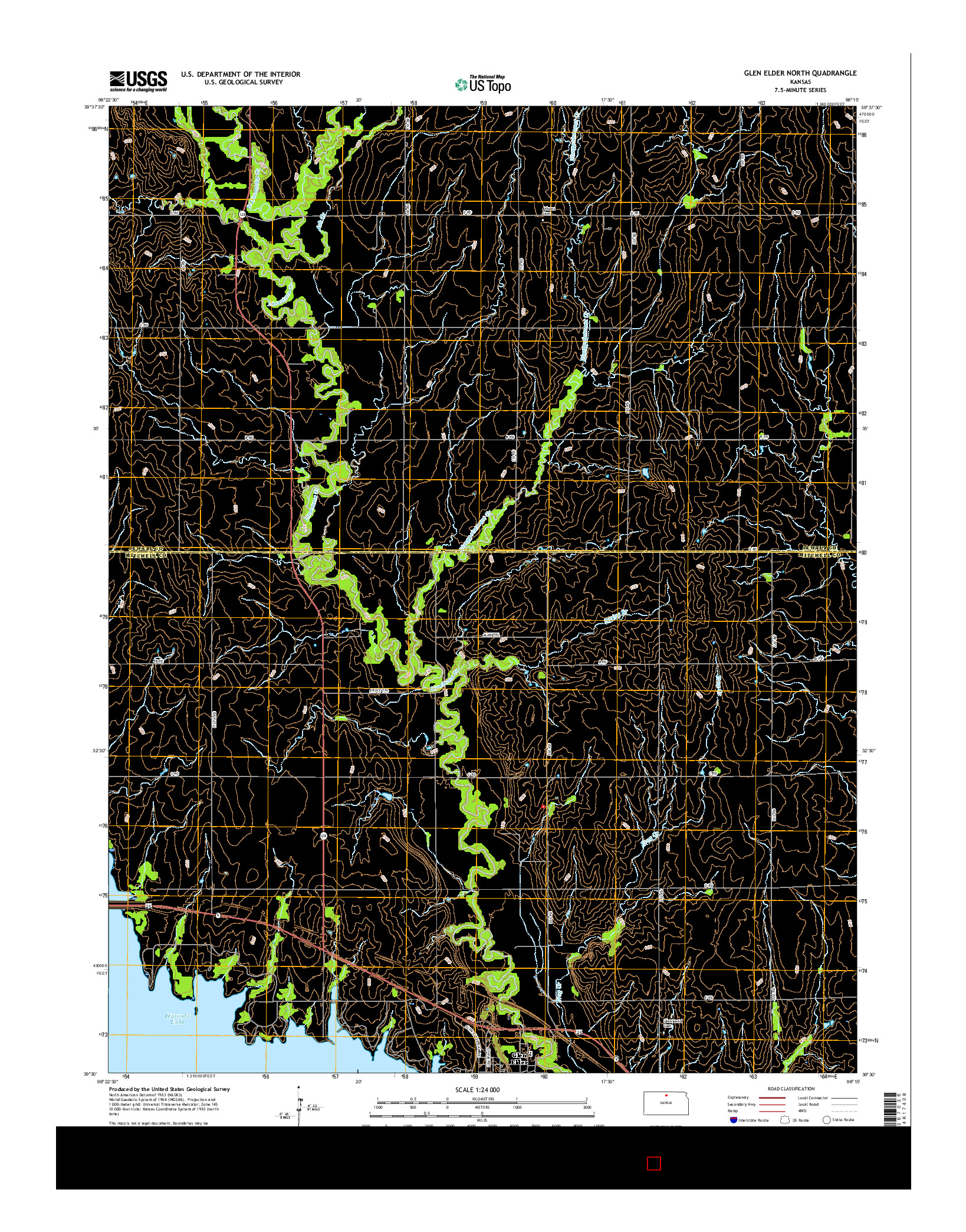 USGS US TOPO 7.5-MINUTE MAP FOR GLEN ELDER NORTH, KS 2015