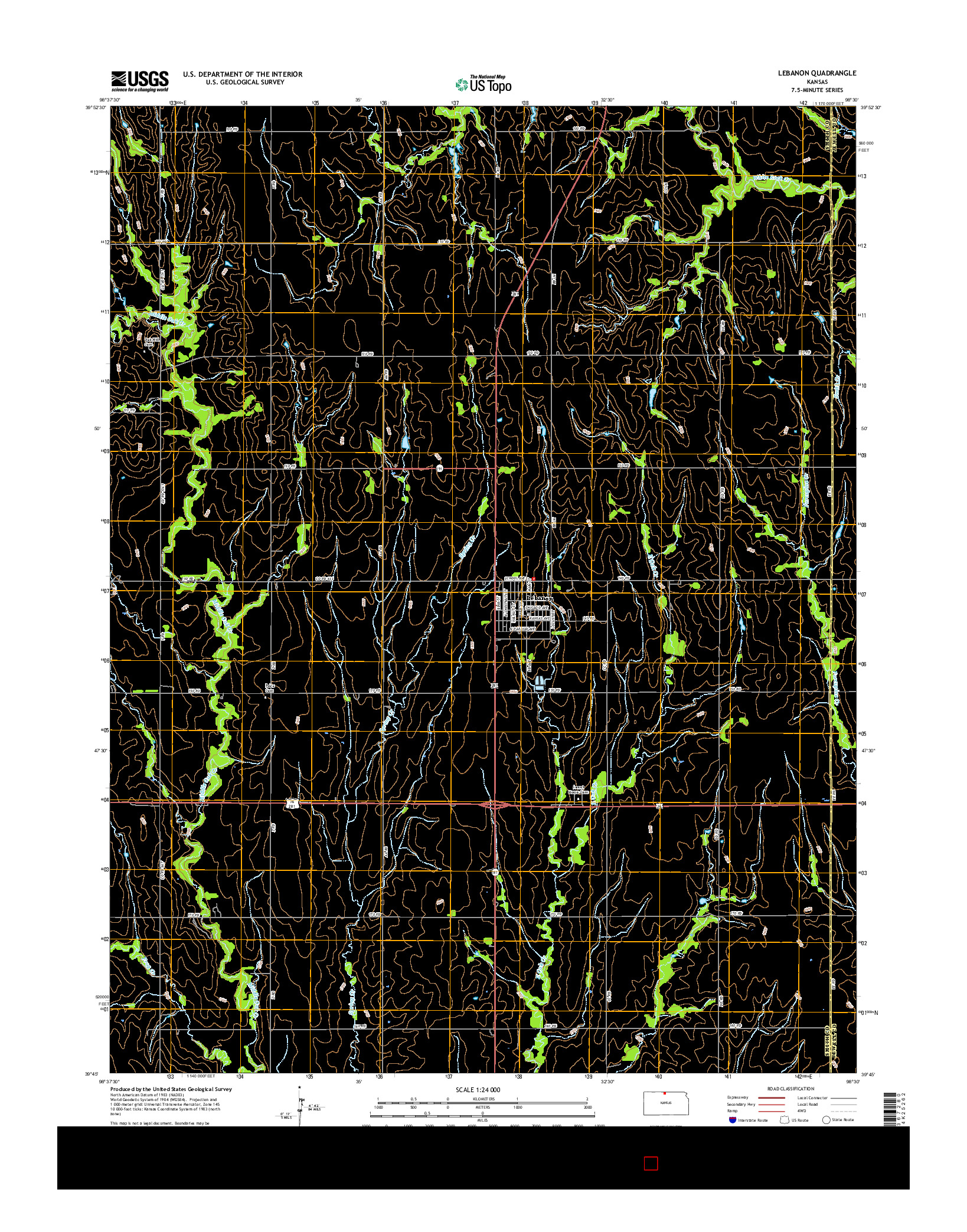 USGS US TOPO 7.5-MINUTE MAP FOR LEBANON, KS 2015