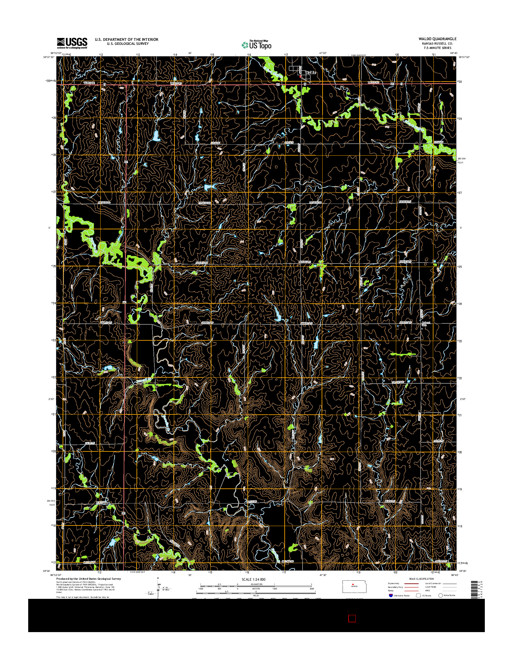 USGS US TOPO 7.5-MINUTE MAP FOR WALDO, KS 2015