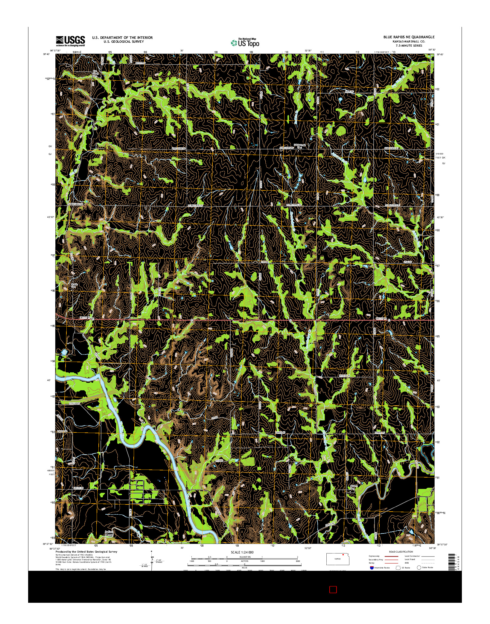 USGS US TOPO 7.5-MINUTE MAP FOR BLUE RAPIDS NE, KS 2015