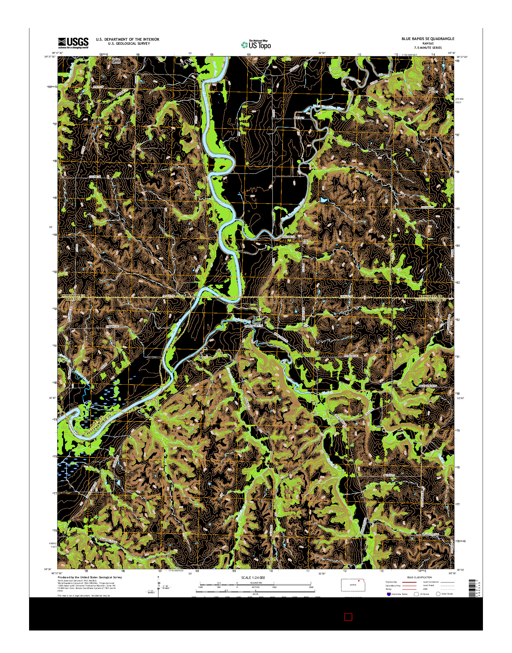 USGS US TOPO 7.5-MINUTE MAP FOR BLUE RAPIDS SE, KS 2015