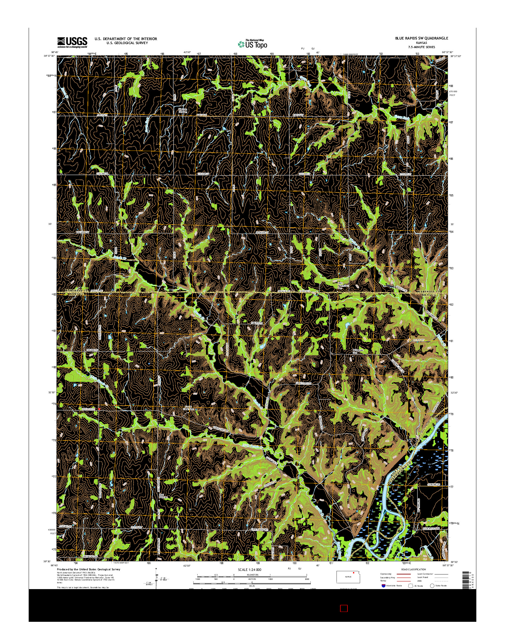 USGS US TOPO 7.5-MINUTE MAP FOR BLUE RAPIDS SW, KS 2015