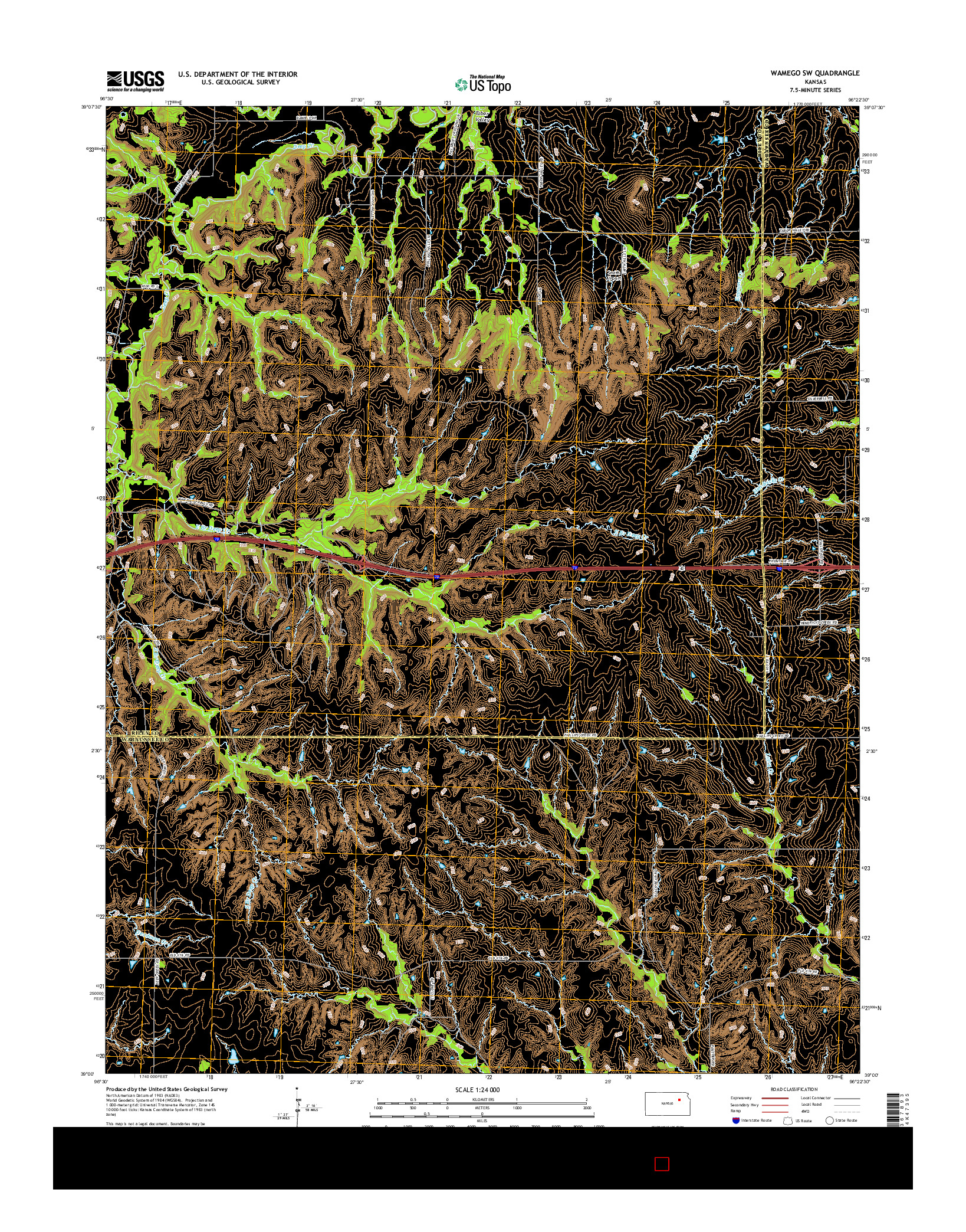 USGS US TOPO 7.5-MINUTE MAP FOR WAMEGO SW, KS 2015