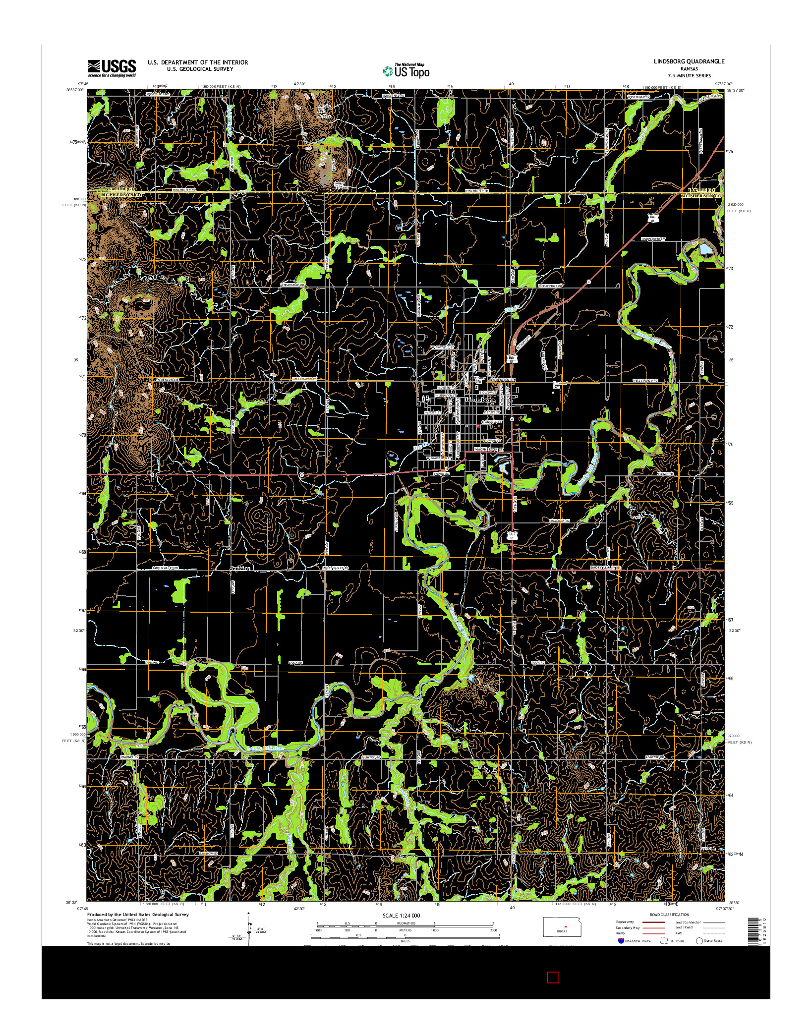 USGS US TOPO 7.5-MINUTE MAP FOR LINDSBORG, KS 2015