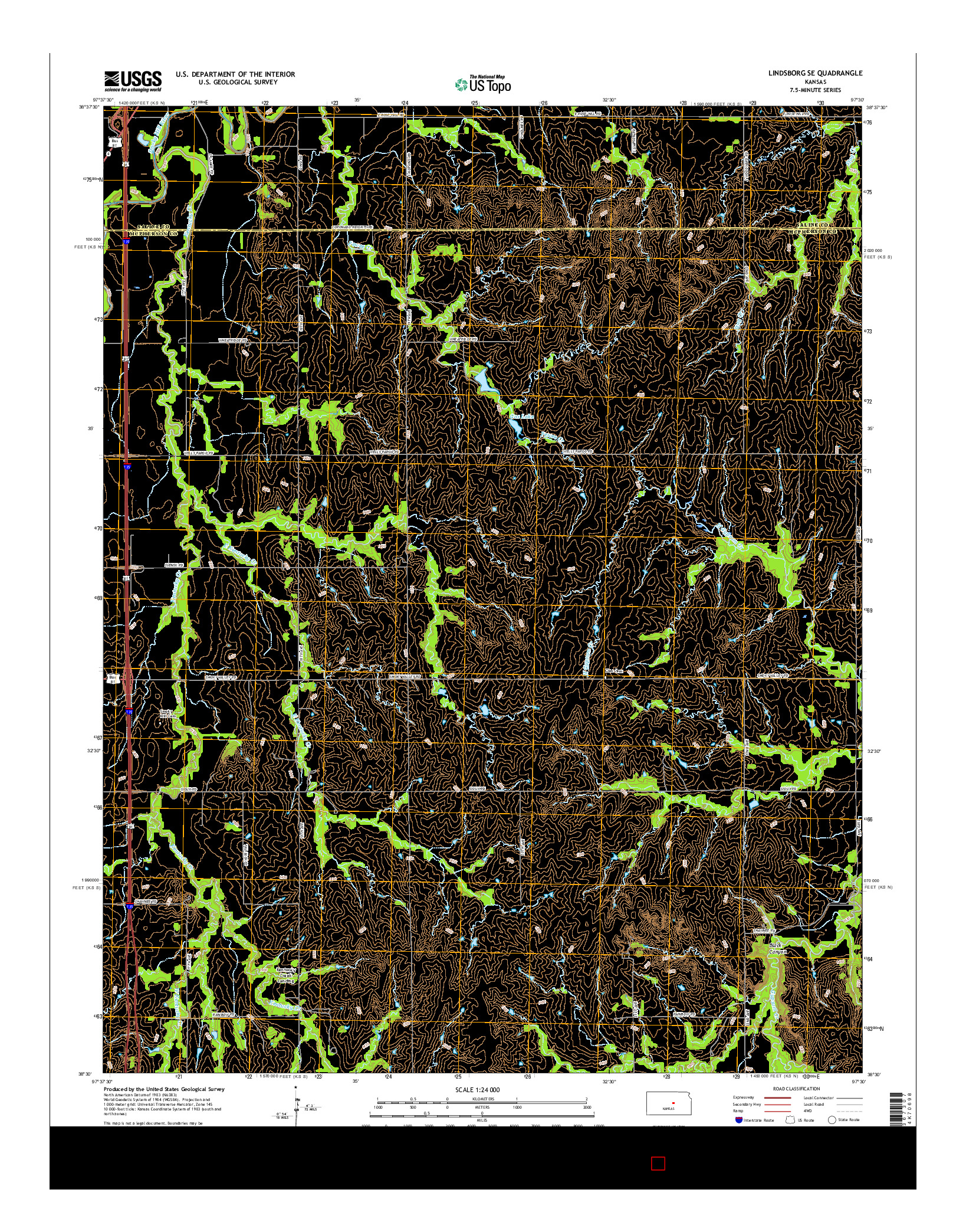 USGS US TOPO 7.5-MINUTE MAP FOR LINDSBORG SE, KS 2015
