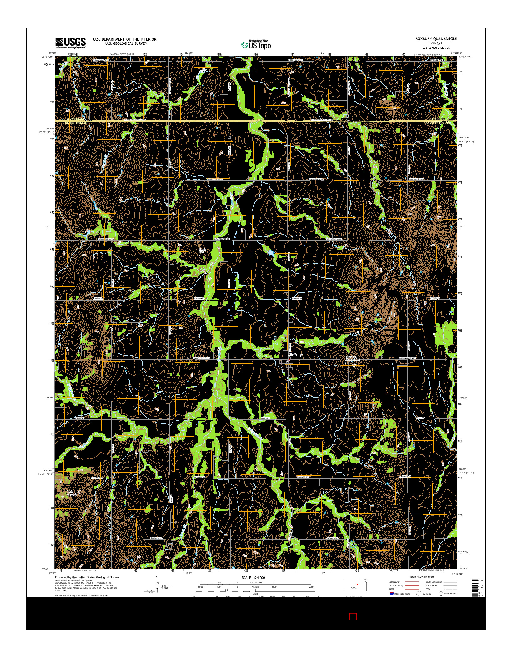 USGS US TOPO 7.5-MINUTE MAP FOR ROXBURY, KS 2015
