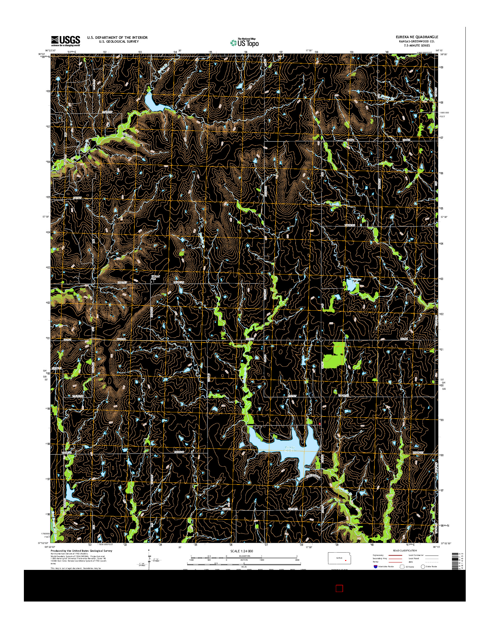 USGS US TOPO 7.5-MINUTE MAP FOR EUREKA NE, KS 2015