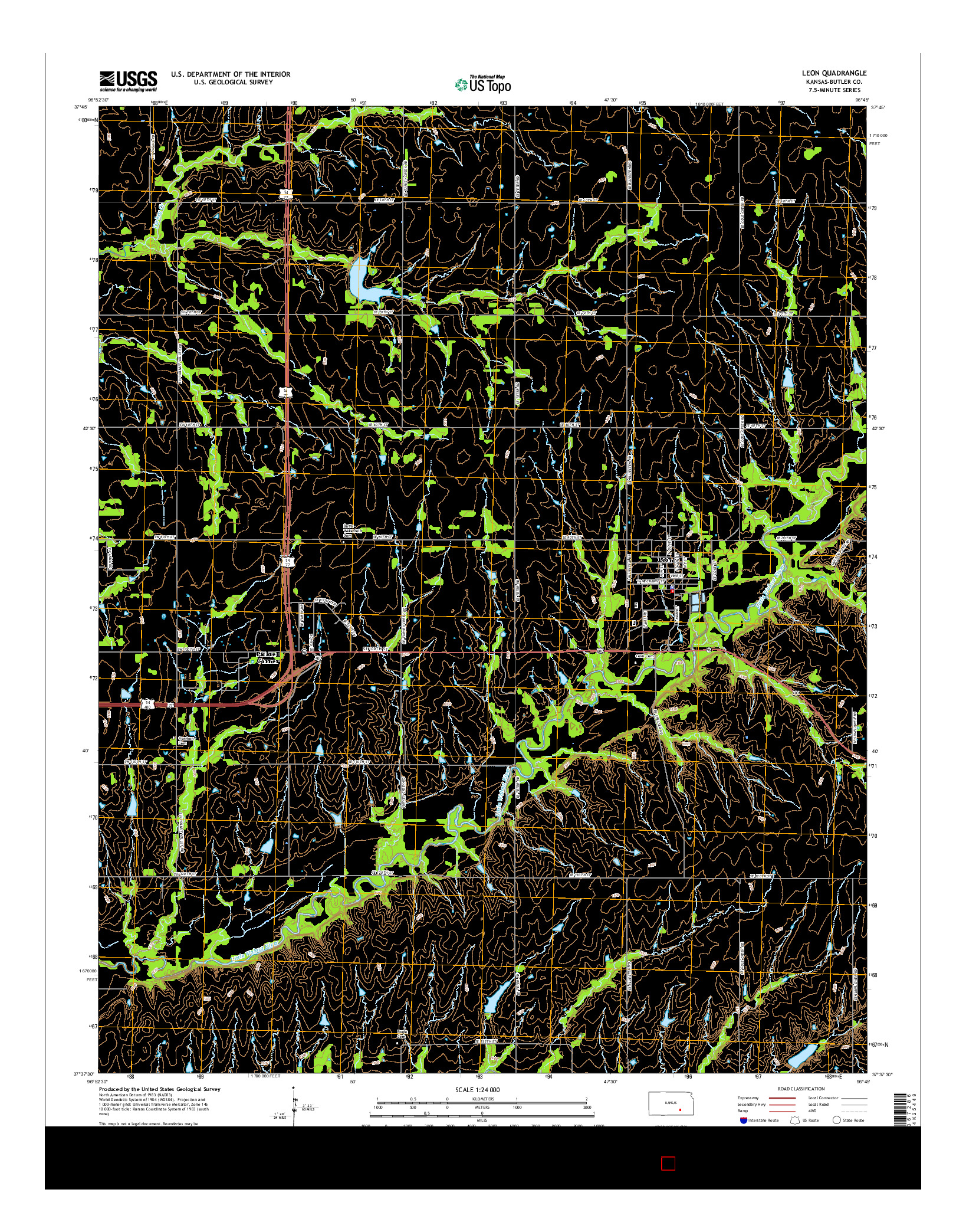 USGS US TOPO 7.5-MINUTE MAP FOR LEON, KS 2015