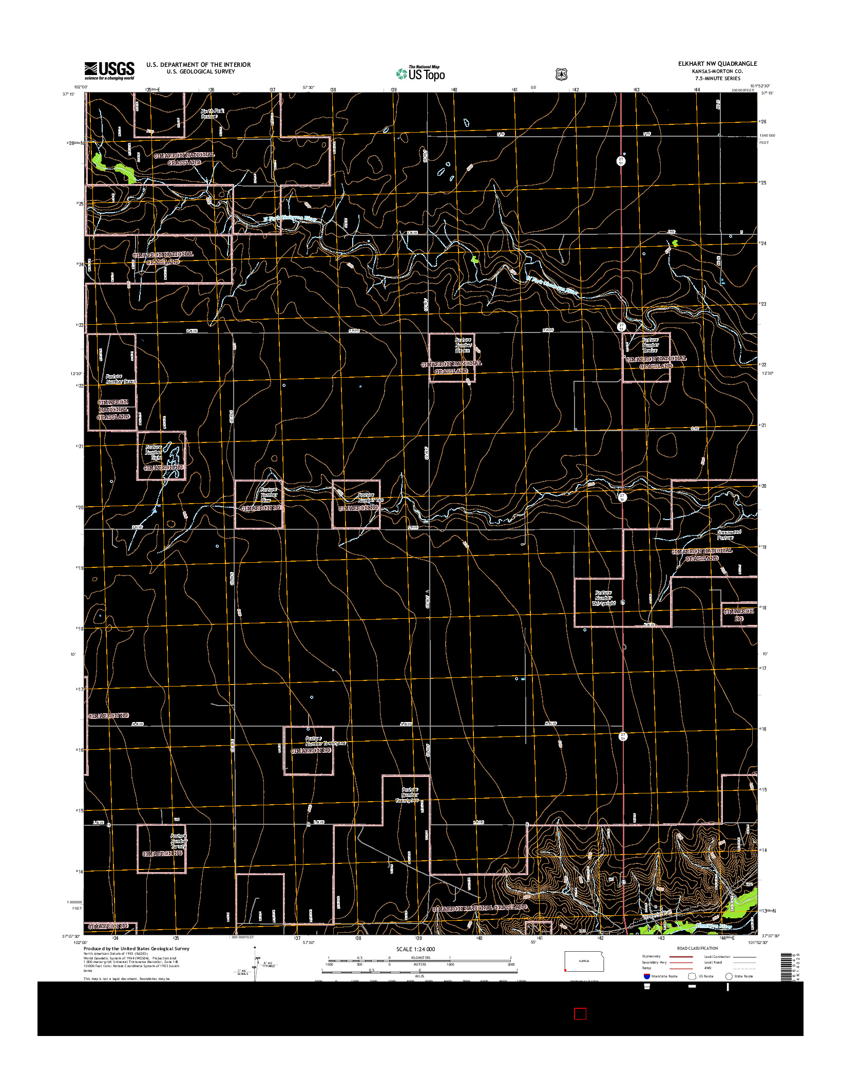 USGS US TOPO 7.5-MINUTE MAP FOR ELKHART NW, KS 2015