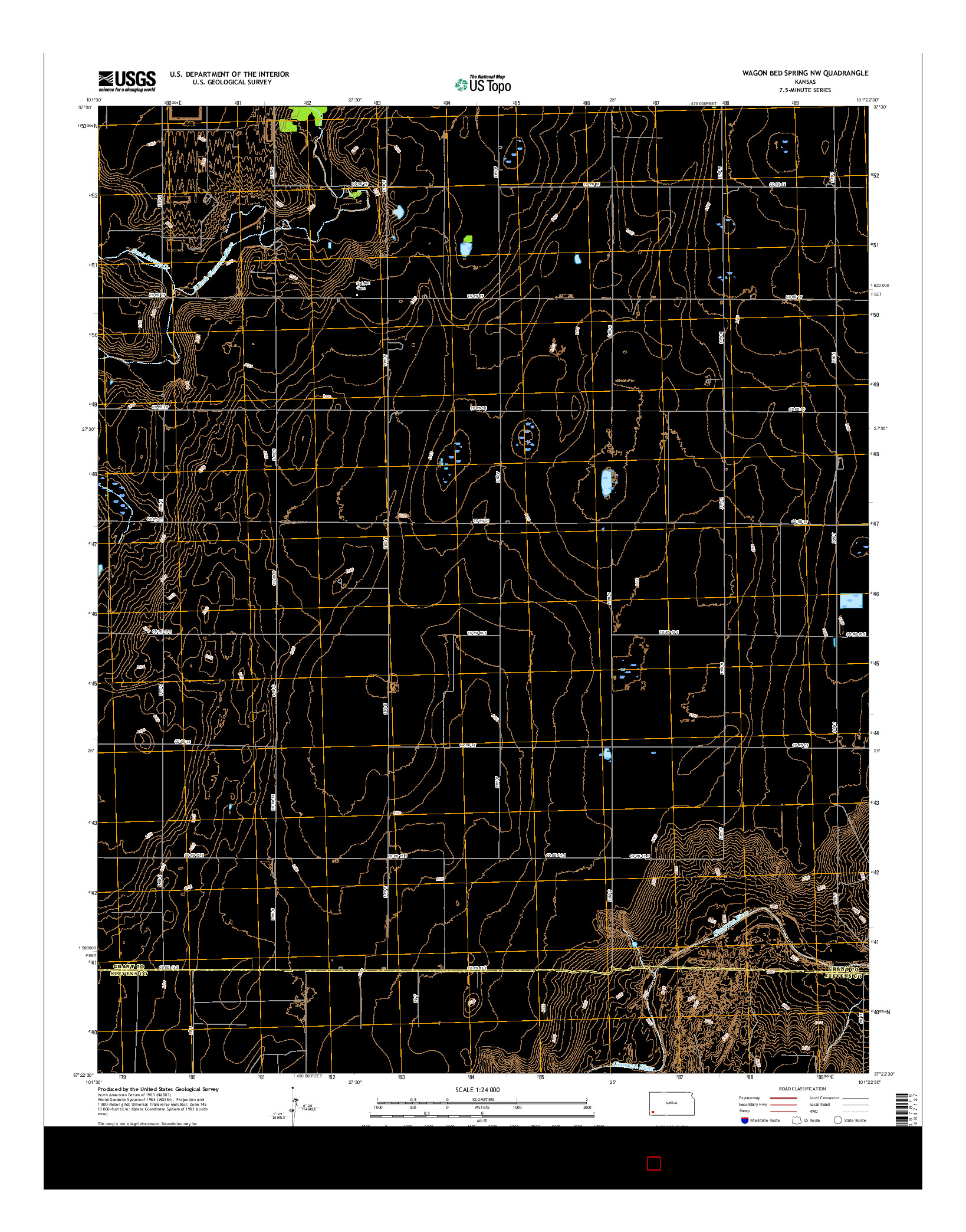 USGS US TOPO 7.5-MINUTE MAP FOR WAGON BED SPRING NW, KS 2015
