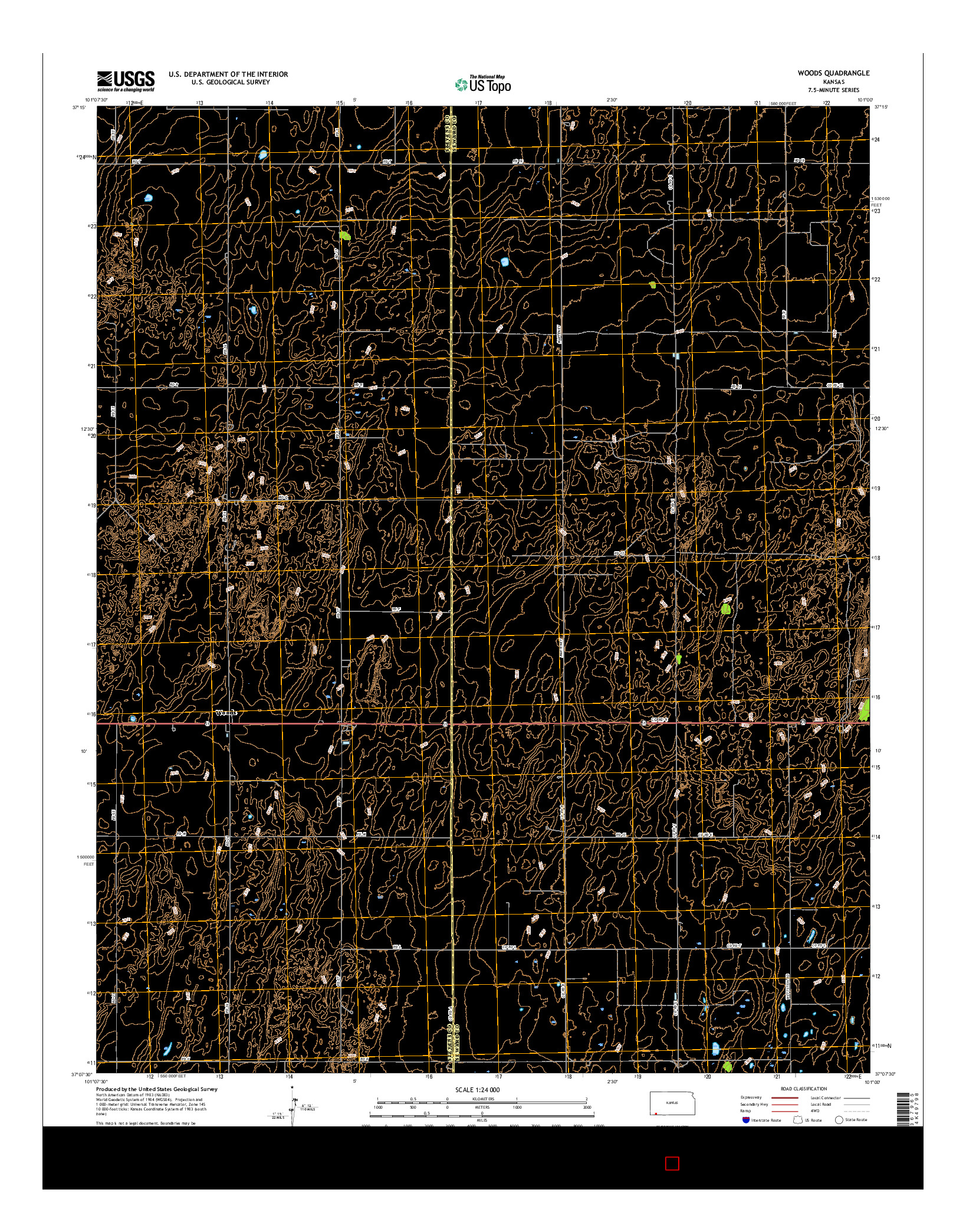 USGS US TOPO 7.5-MINUTE MAP FOR WOODS, KS 2015