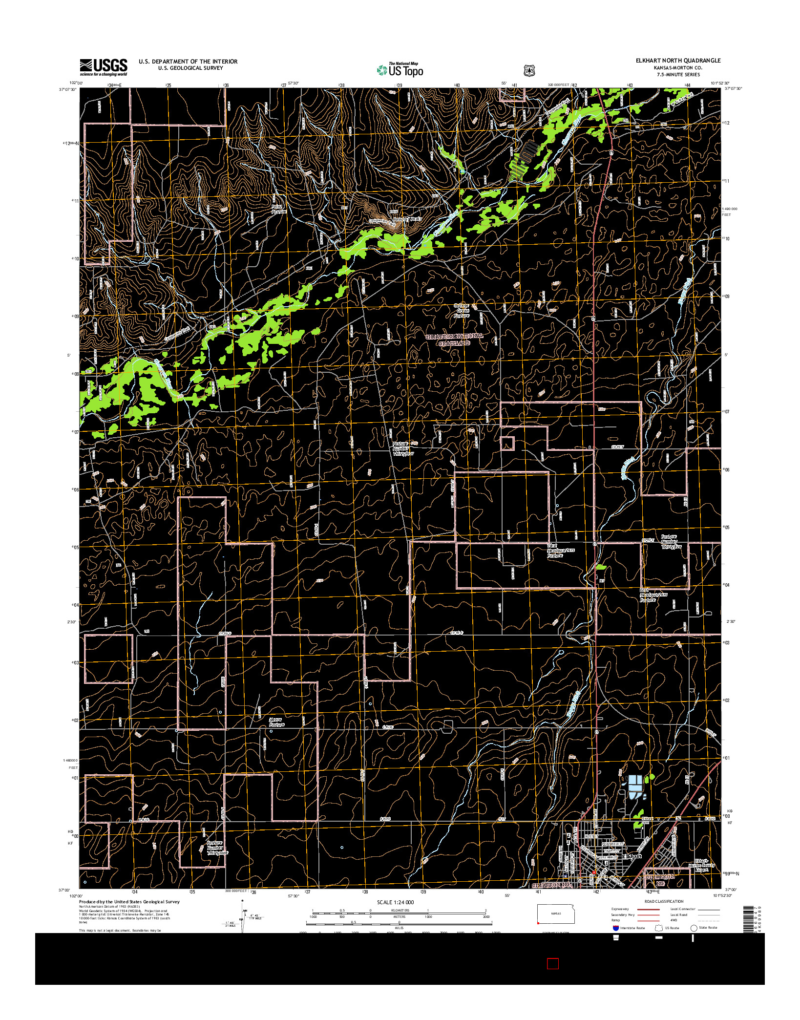 USGS US TOPO 7.5-MINUTE MAP FOR ELKHART NORTH, KS 2015