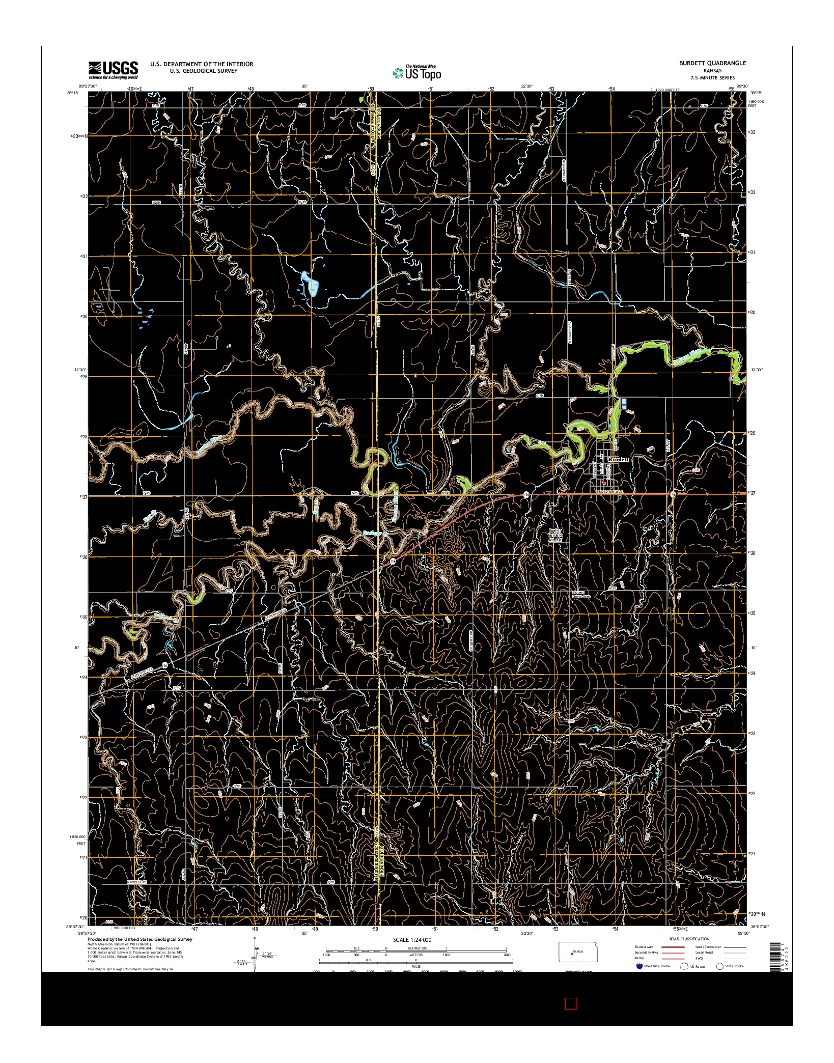 USGS US TOPO 7.5-MINUTE MAP FOR BURDETT, KS 2015