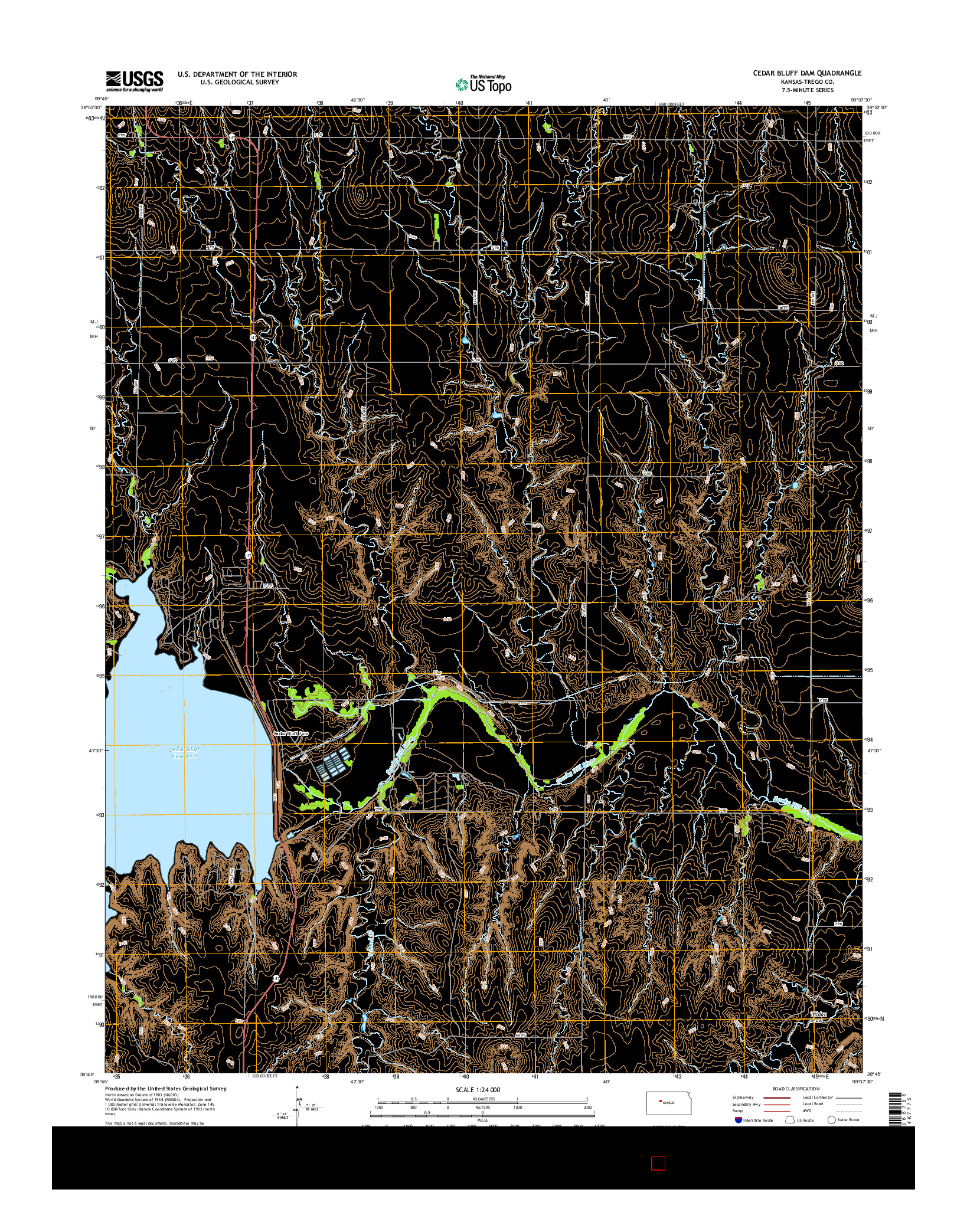 USGS US TOPO 7.5-MINUTE MAP FOR CEDAR BLUFF DAM, KS 2015