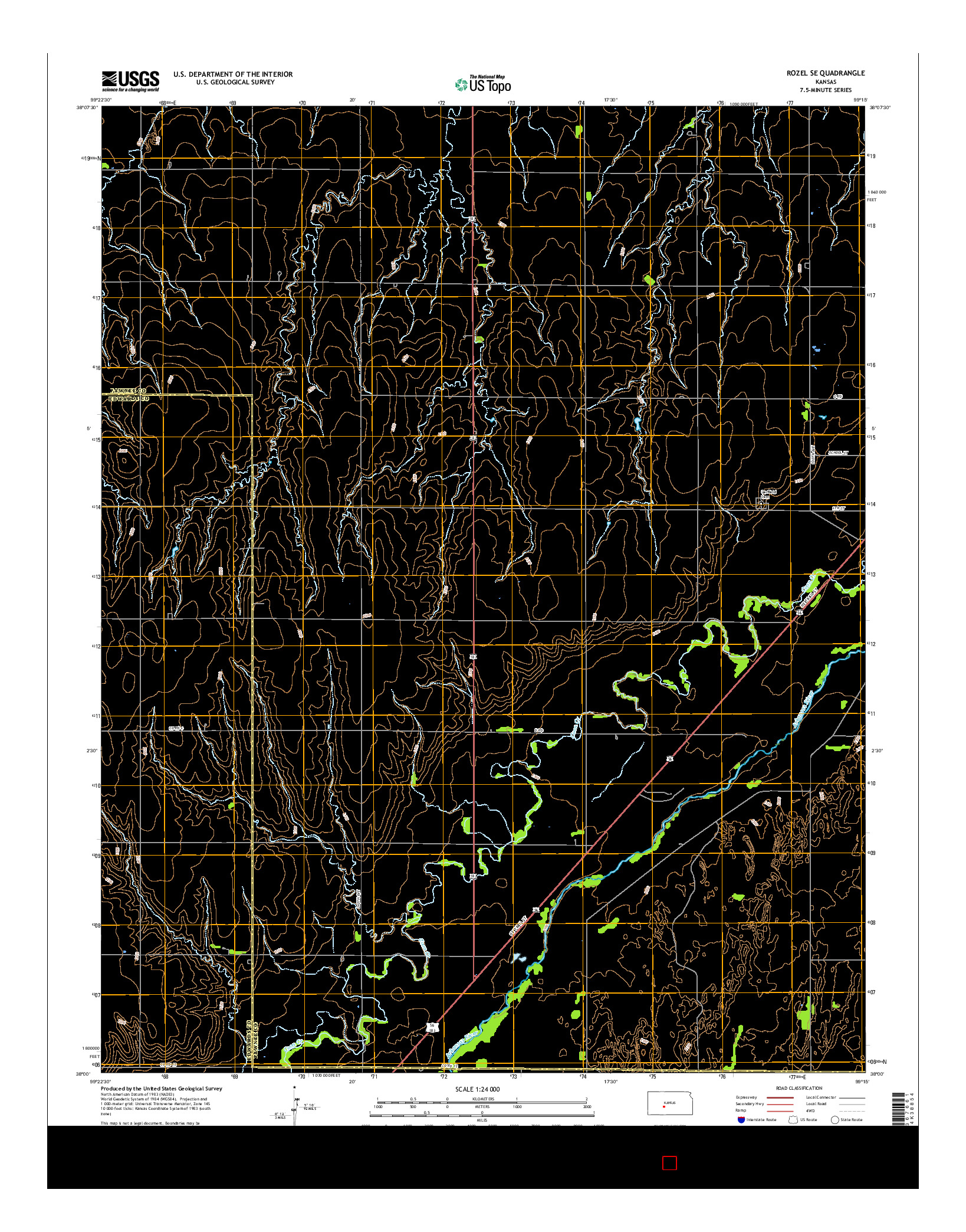 USGS US TOPO 7.5-MINUTE MAP FOR ROZEL SE, KS 2015