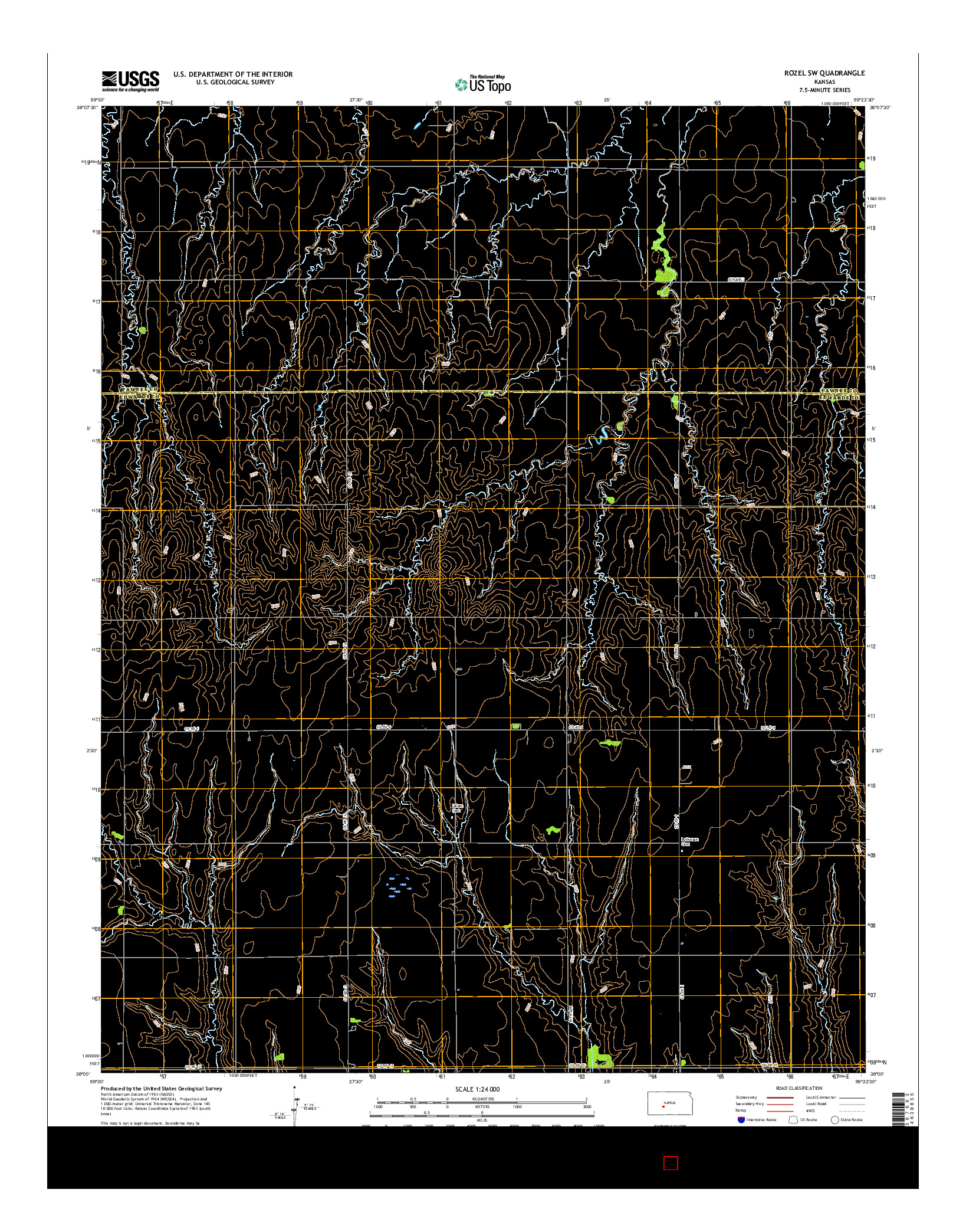 USGS US TOPO 7.5-MINUTE MAP FOR ROZEL SW, KS 2015