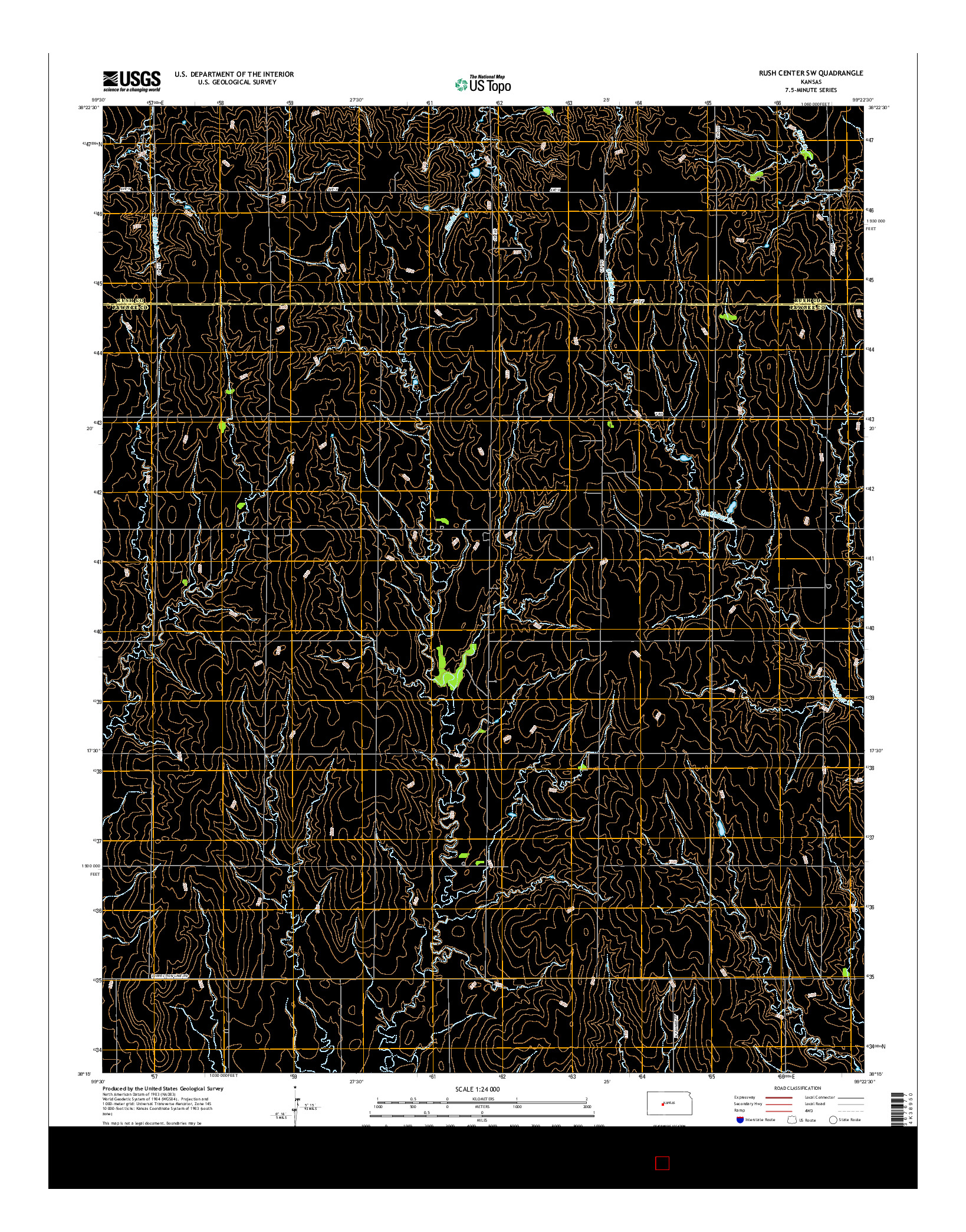 USGS US TOPO 7.5-MINUTE MAP FOR RUSH CENTER SW, KS 2015