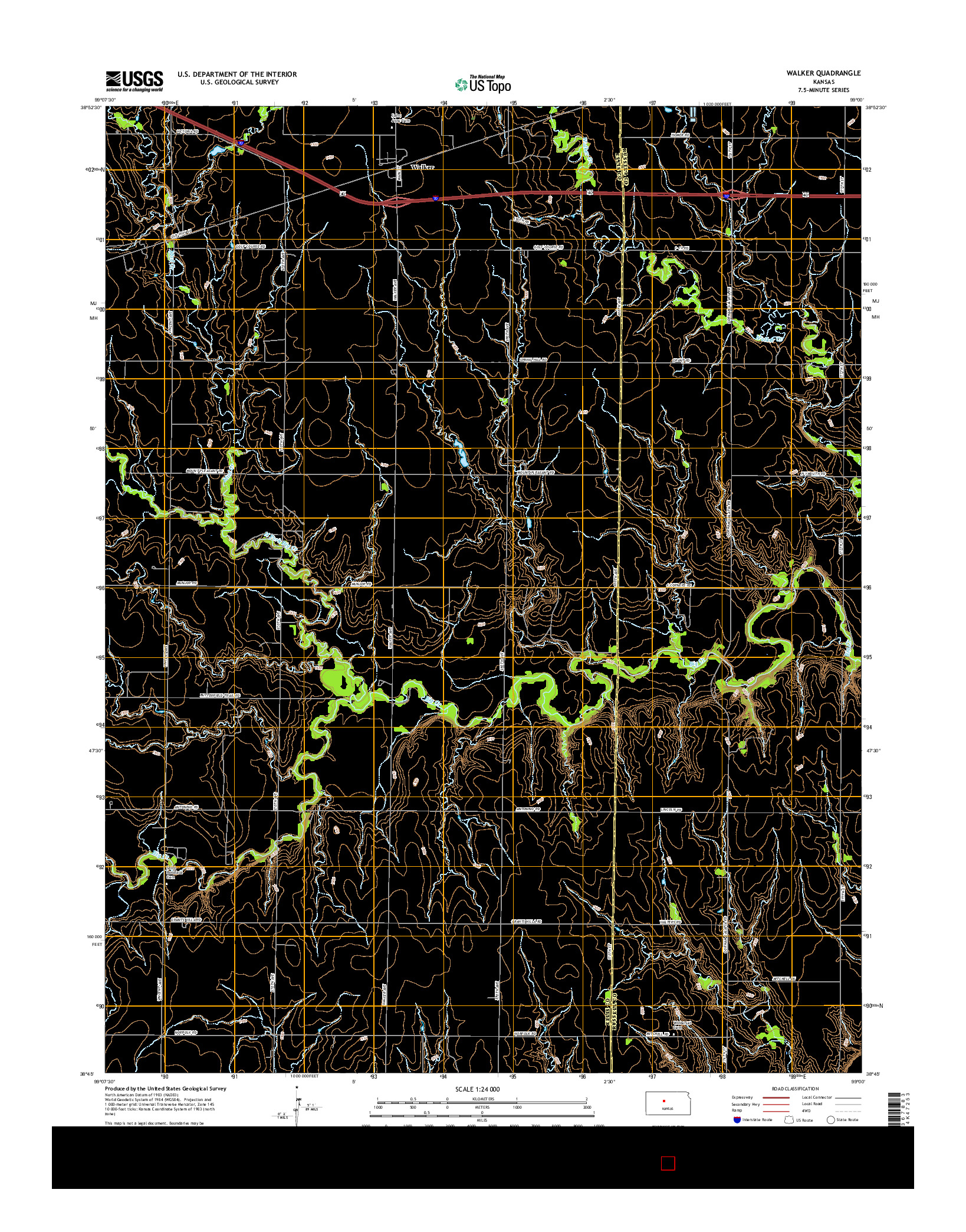 USGS US TOPO 7.5-MINUTE MAP FOR WALKER, KS 2015