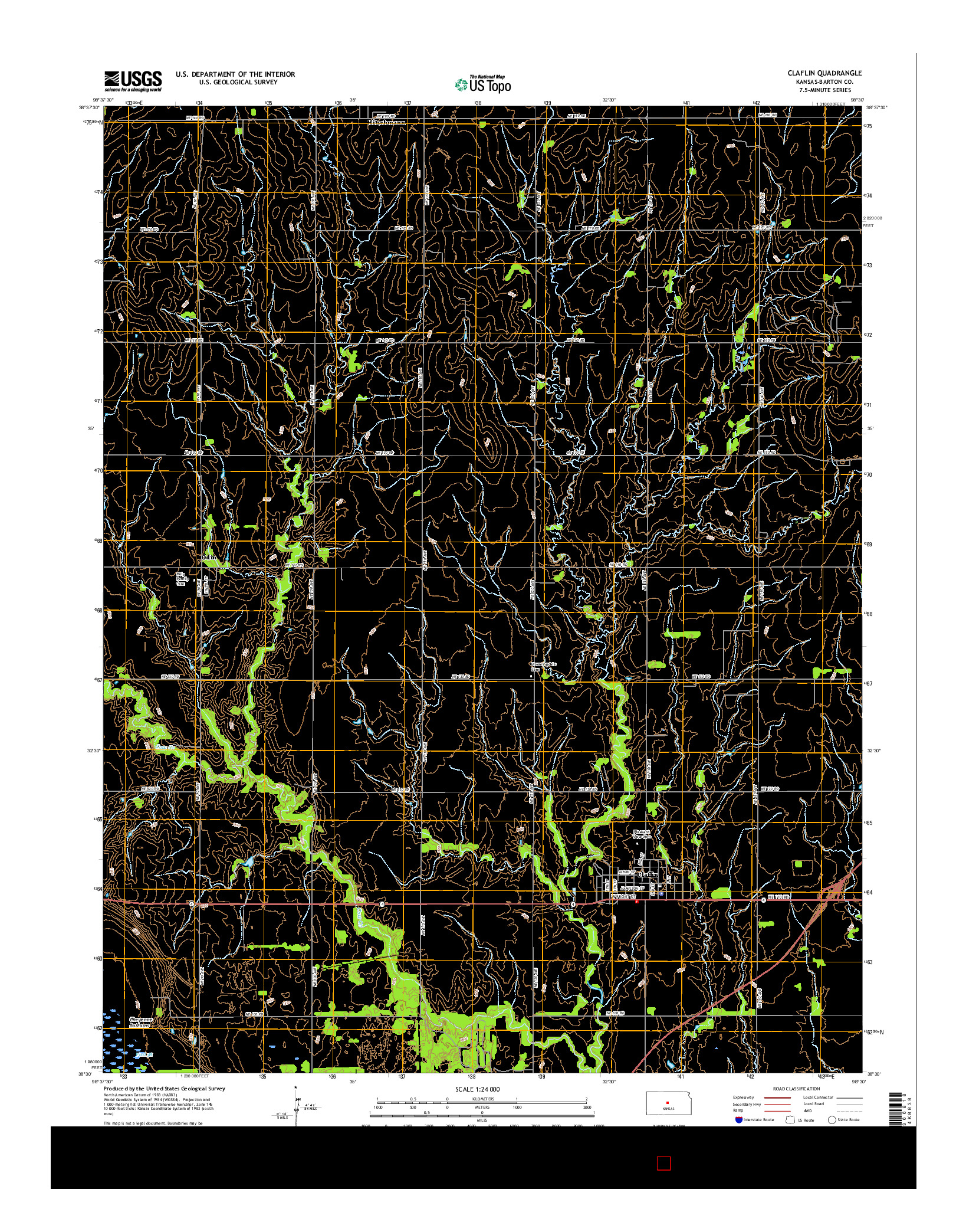 USGS US TOPO 7.5-MINUTE MAP FOR CLAFLIN, KS 2015