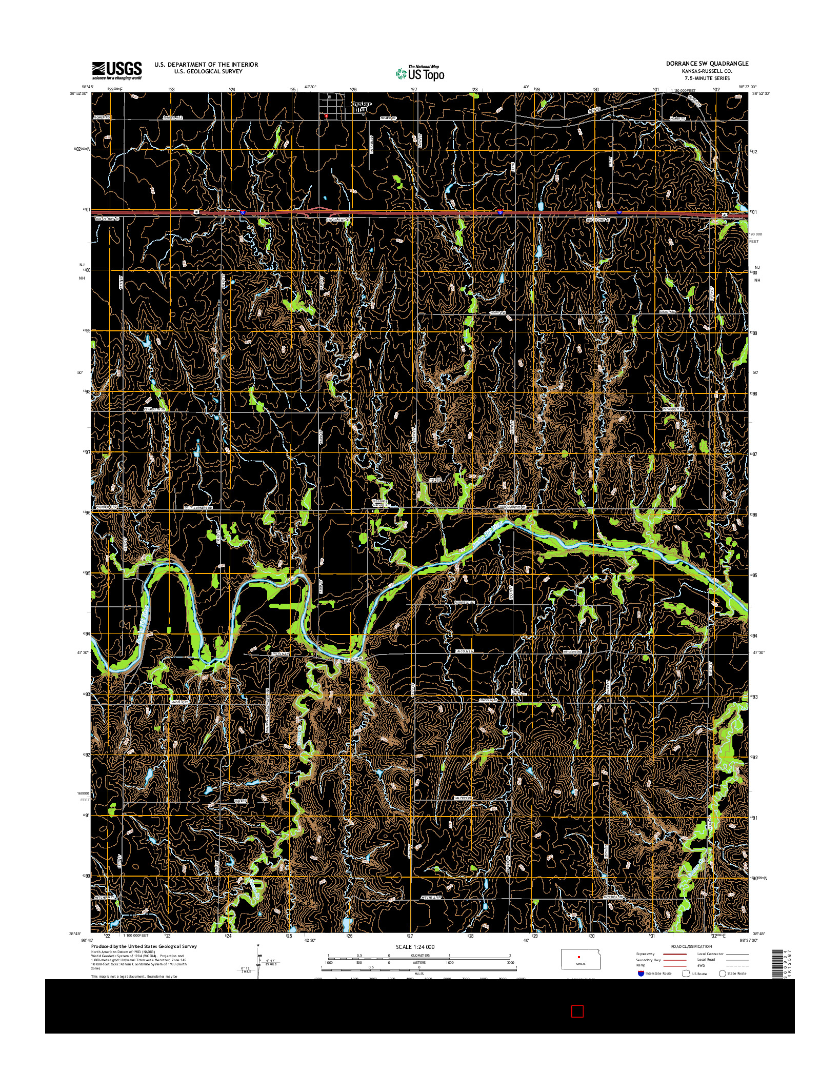 USGS US TOPO 7.5-MINUTE MAP FOR DORRANCE SW, KS 2015