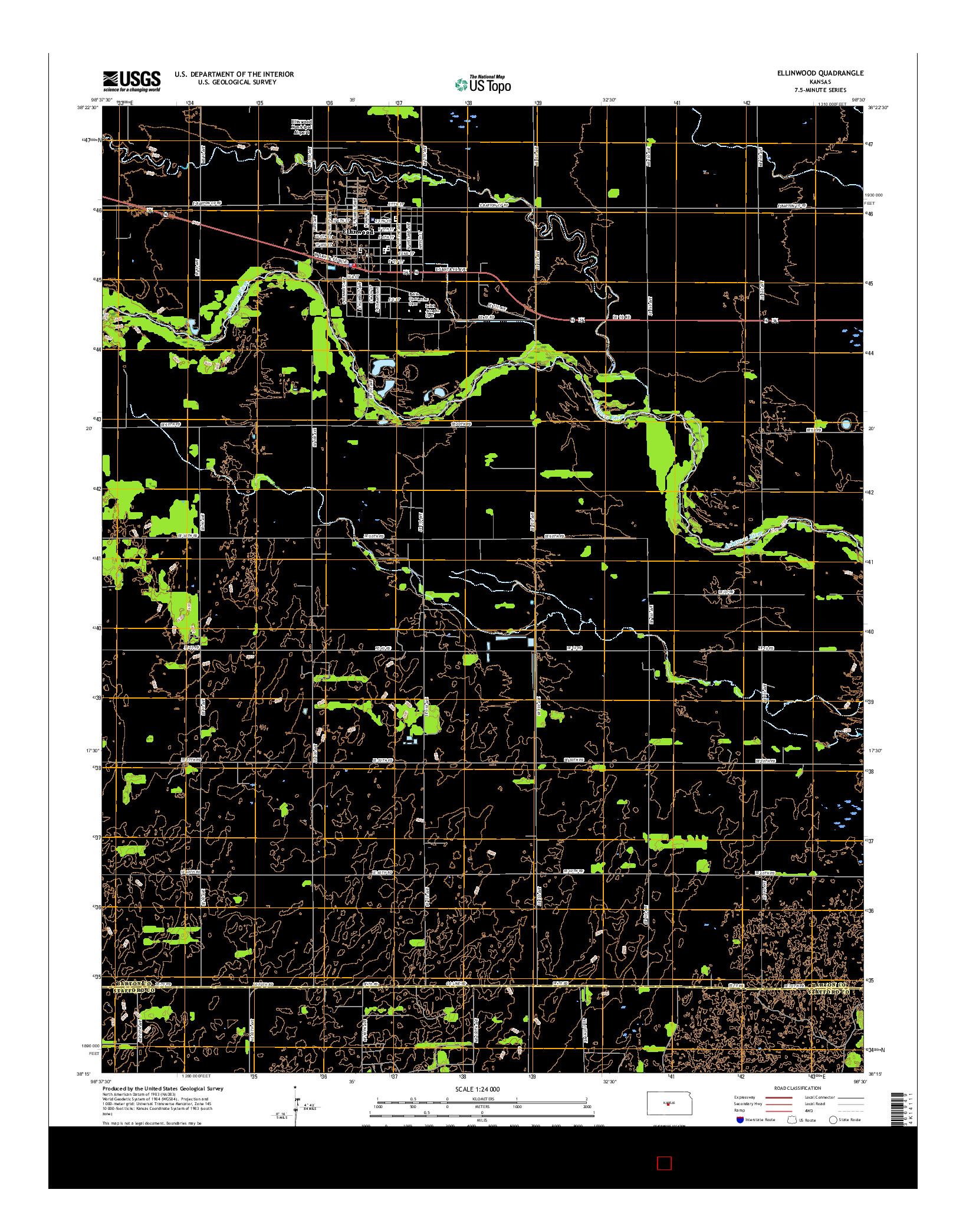 USGS US TOPO 7.5-MINUTE MAP FOR ELLINWOOD, KS 2015