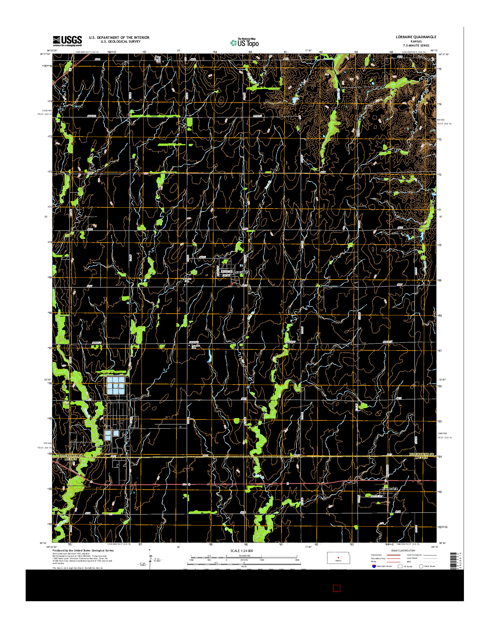 USGS US TOPO 7.5-MINUTE MAP FOR LORRAINE, KS 2015