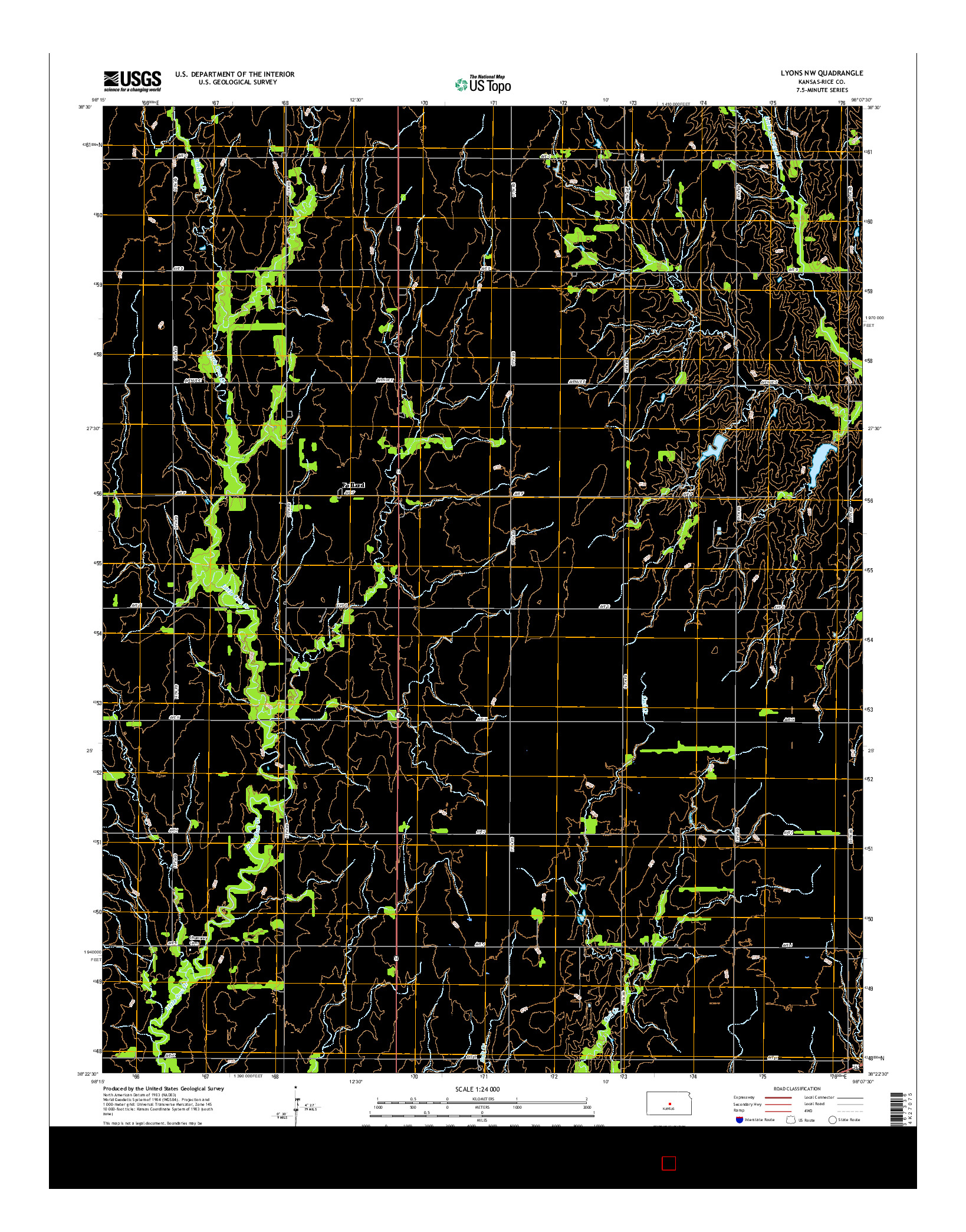 USGS US TOPO 7.5-MINUTE MAP FOR LYONS NW, KS 2015