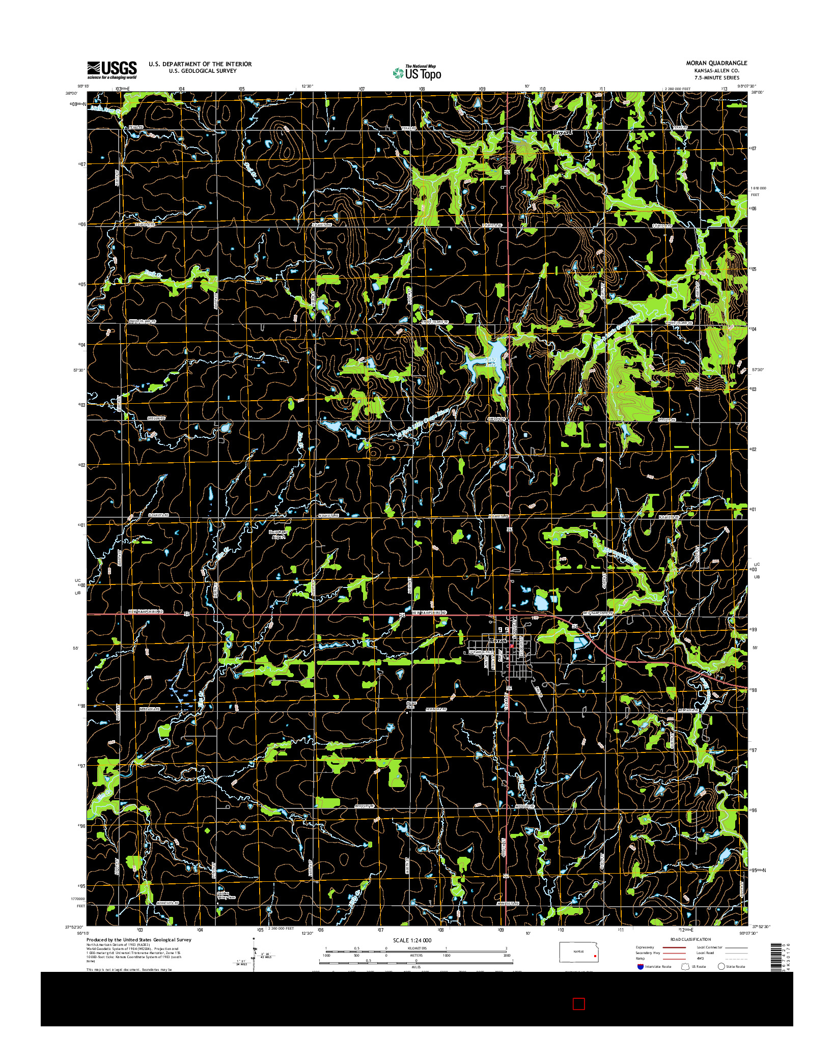 USGS US TOPO 7.5-MINUTE MAP FOR MORAN, KS 2015