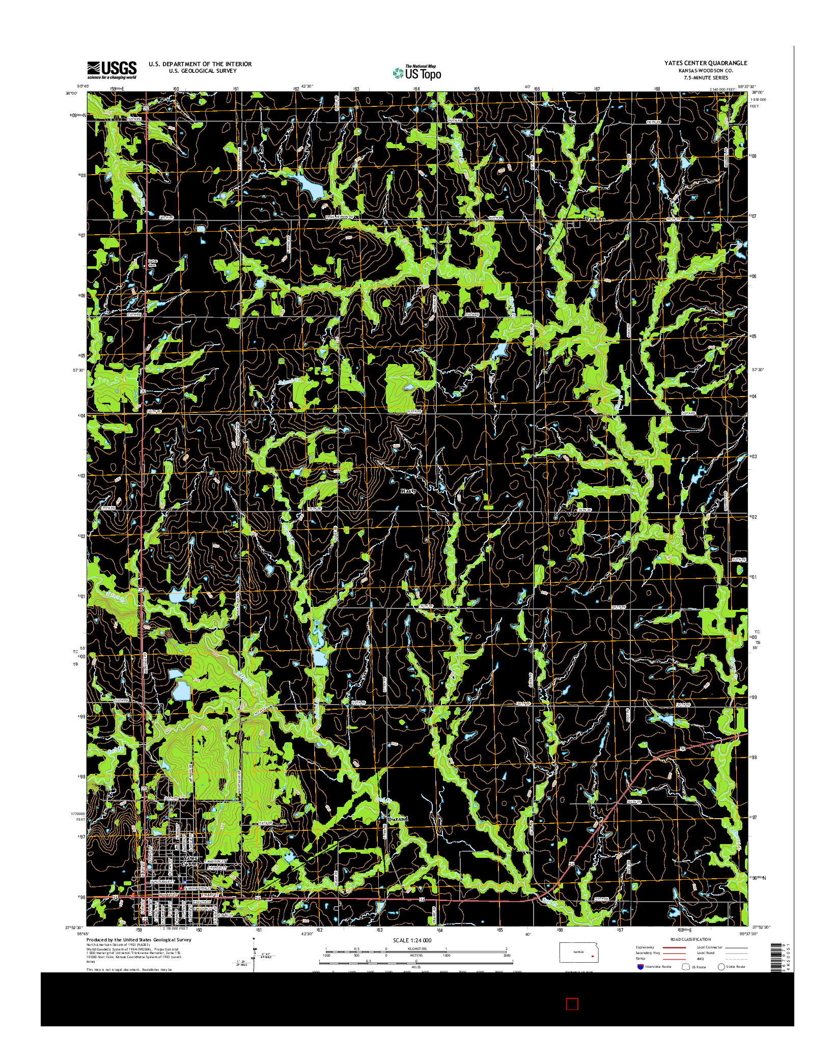 USGS US TOPO 7.5-MINUTE MAP FOR YATES CENTER, KS 2015