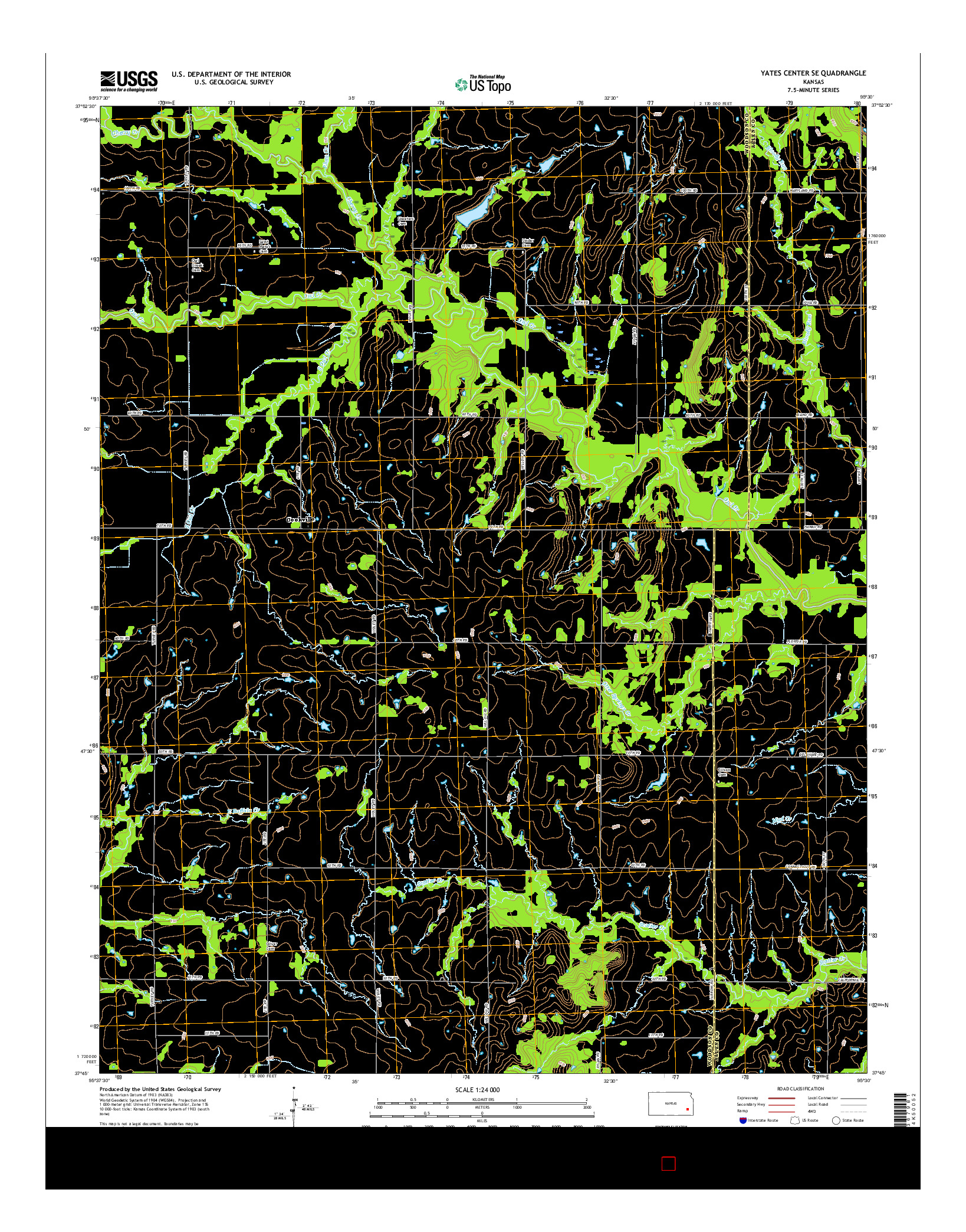 USGS US TOPO 7.5-MINUTE MAP FOR YATES CENTER SE, KS 2015
