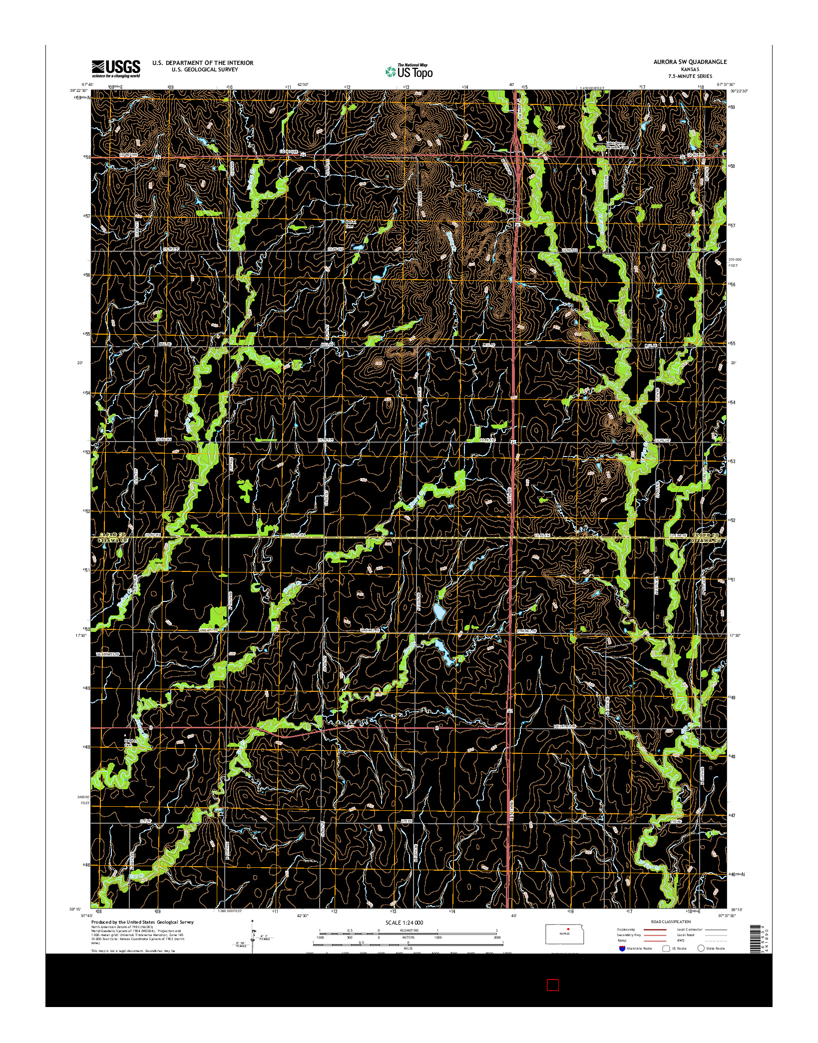 USGS US TOPO 7.5-MINUTE MAP FOR AURORA SW, KS 2015