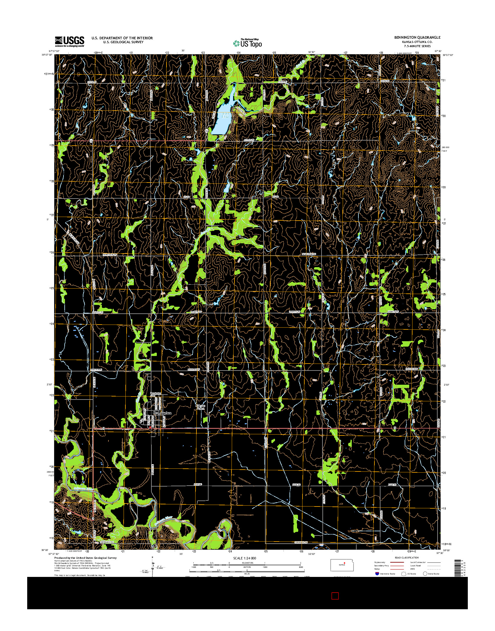 USGS US TOPO 7.5-MINUTE MAP FOR BENNINGTON, KS 2015