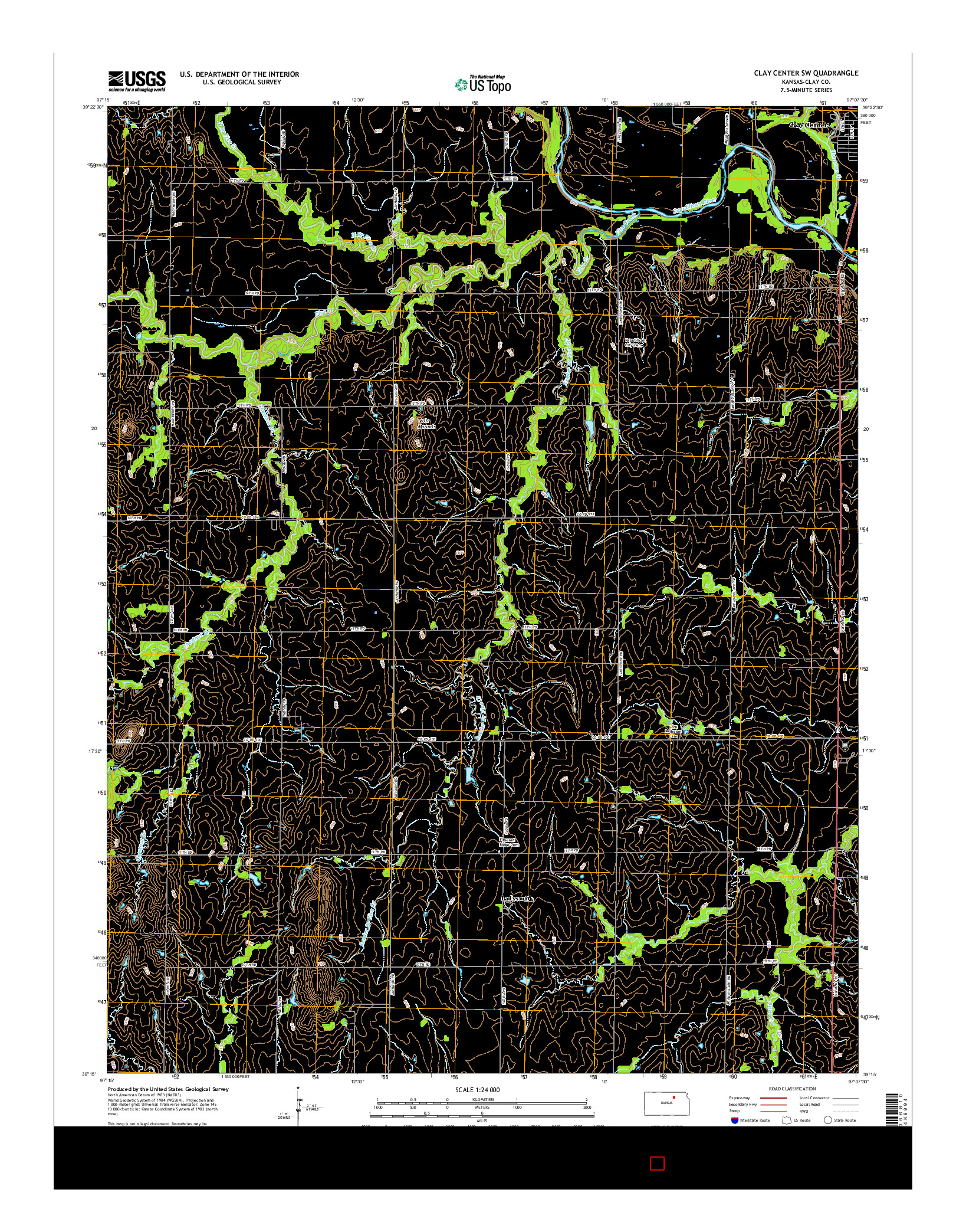 USGS US TOPO 7.5-MINUTE MAP FOR CLAY CENTER SW, KS 2015
