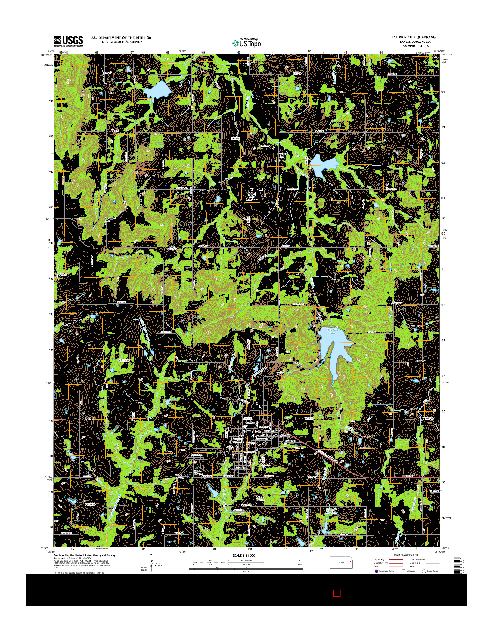 USGS US TOPO 7.5-MINUTE MAP FOR BALDWIN CITY, KS 2015