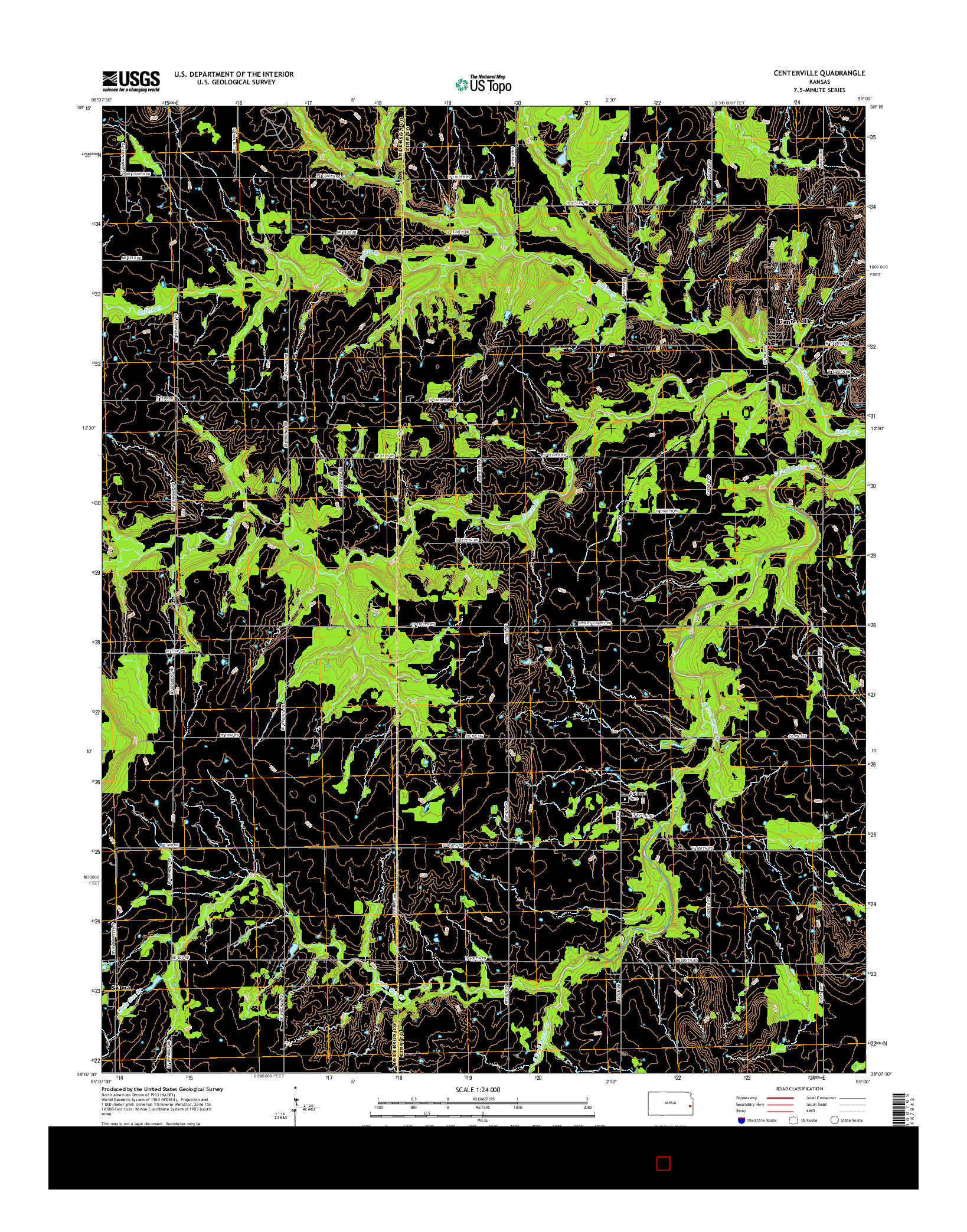 USGS US TOPO 7.5-MINUTE MAP FOR CENTERVILLE, KS 2015
