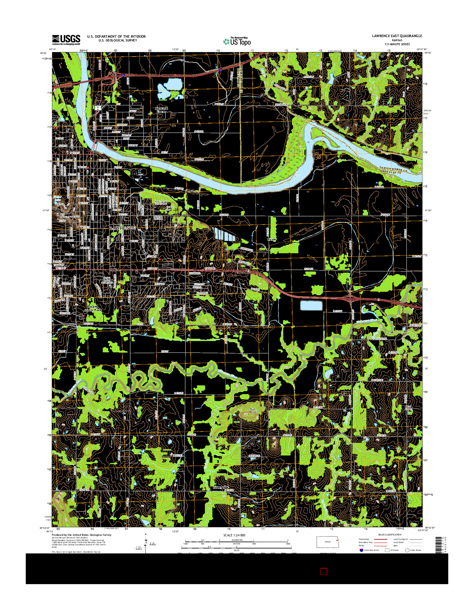 USGS US TOPO 7.5-MINUTE MAP FOR LAWRENCE EAST, KS 2015