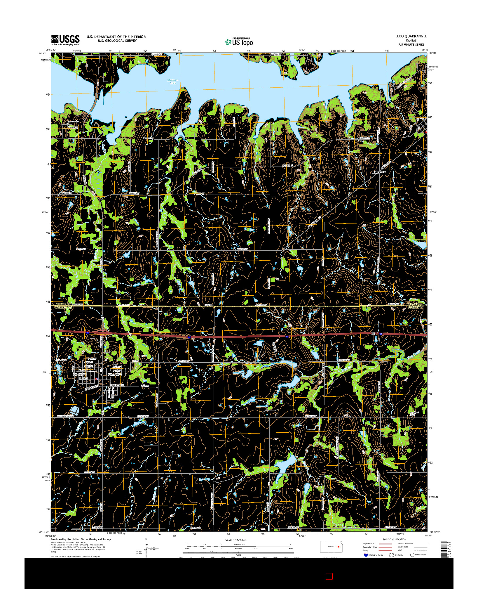 USGS US TOPO 7.5-MINUTE MAP FOR LEBO, KS 2015