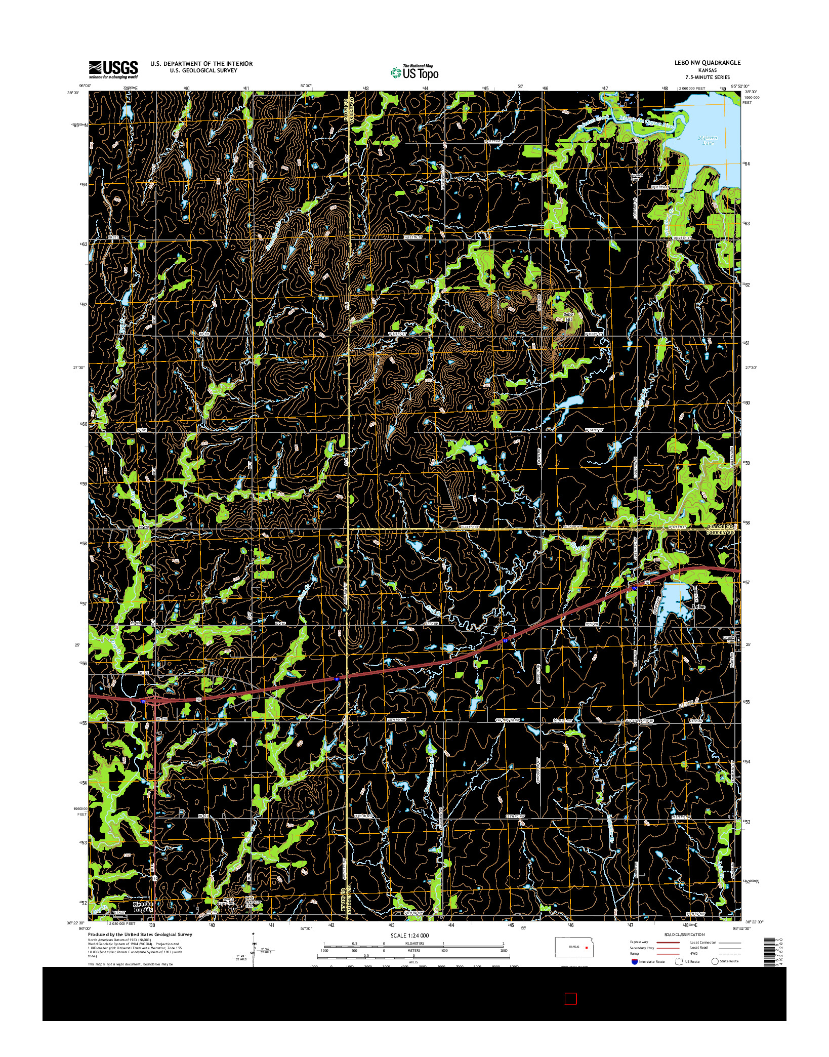 USGS US TOPO 7.5-MINUTE MAP FOR LEBO NW, KS 2015