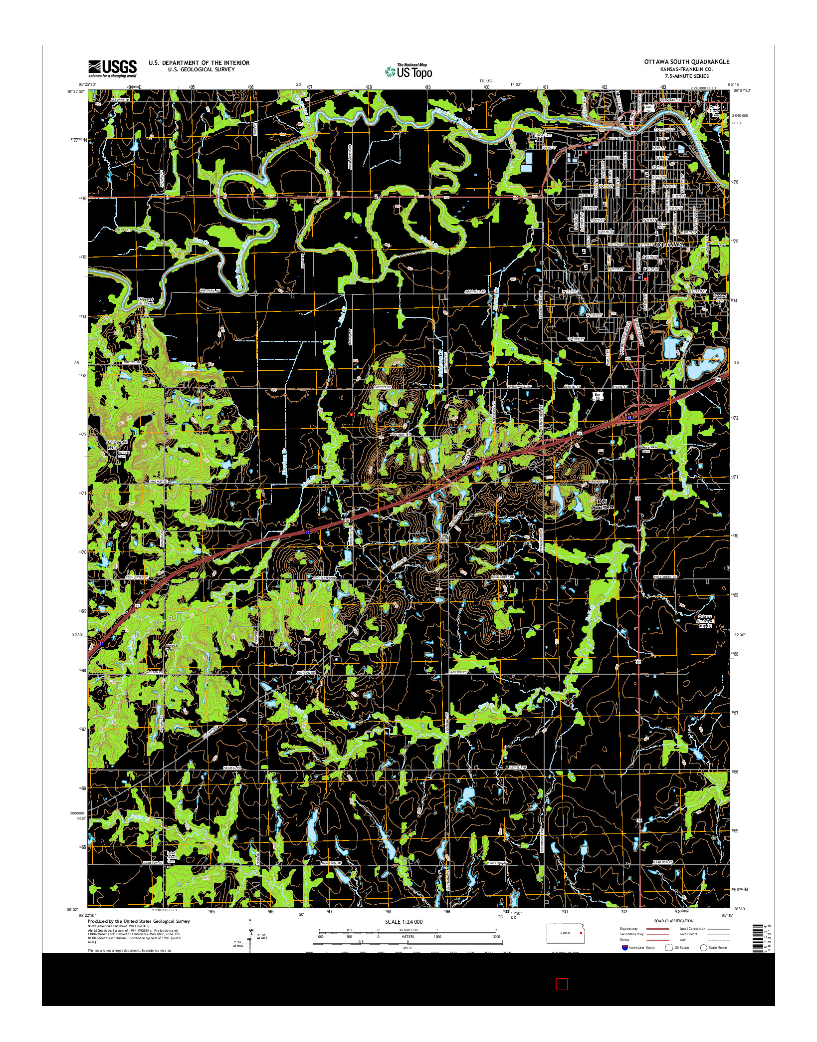 USGS US TOPO 7.5-MINUTE MAP FOR OTTAWA SOUTH, KS 2015