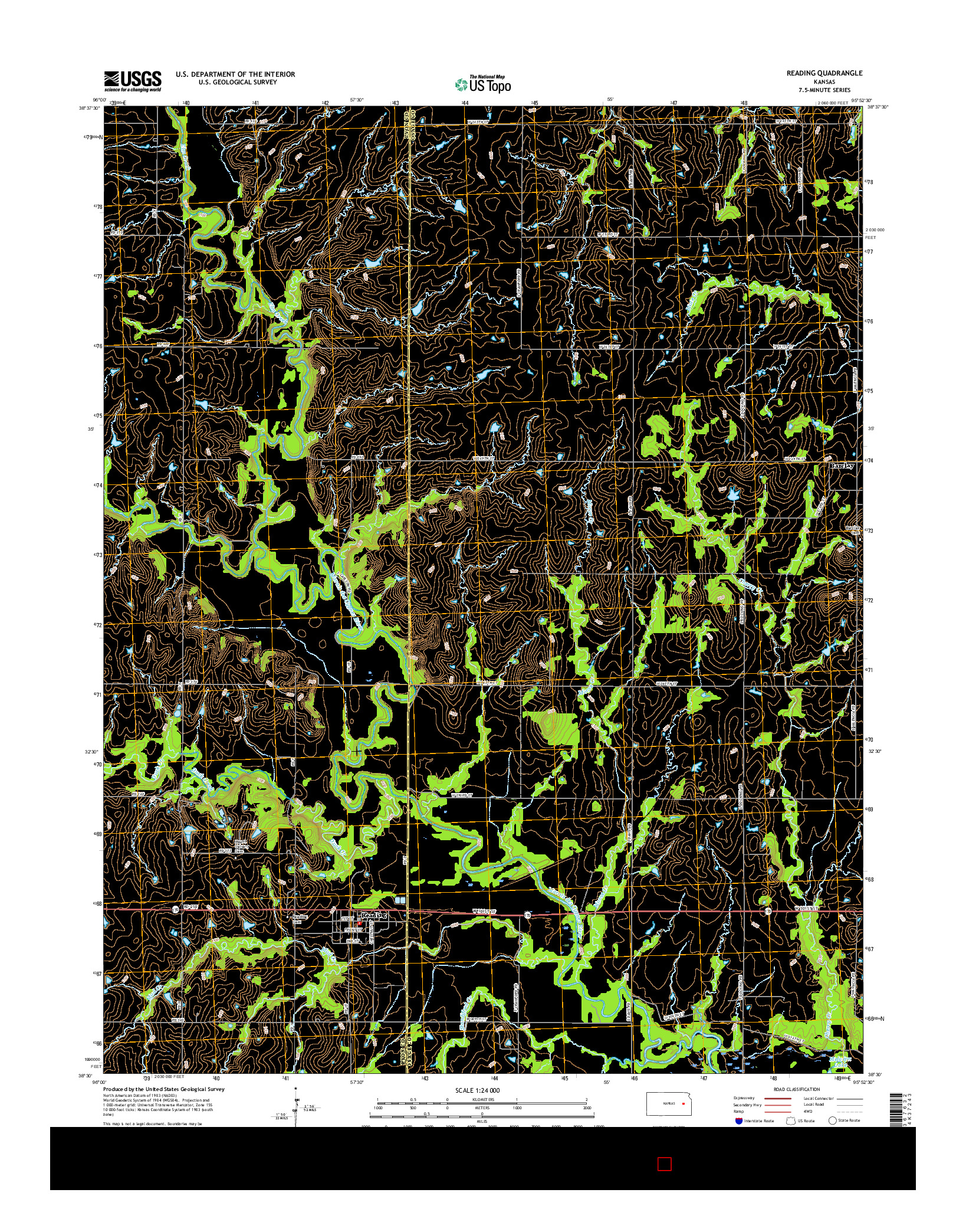 USGS US TOPO 7.5-MINUTE MAP FOR READING, KS 2015