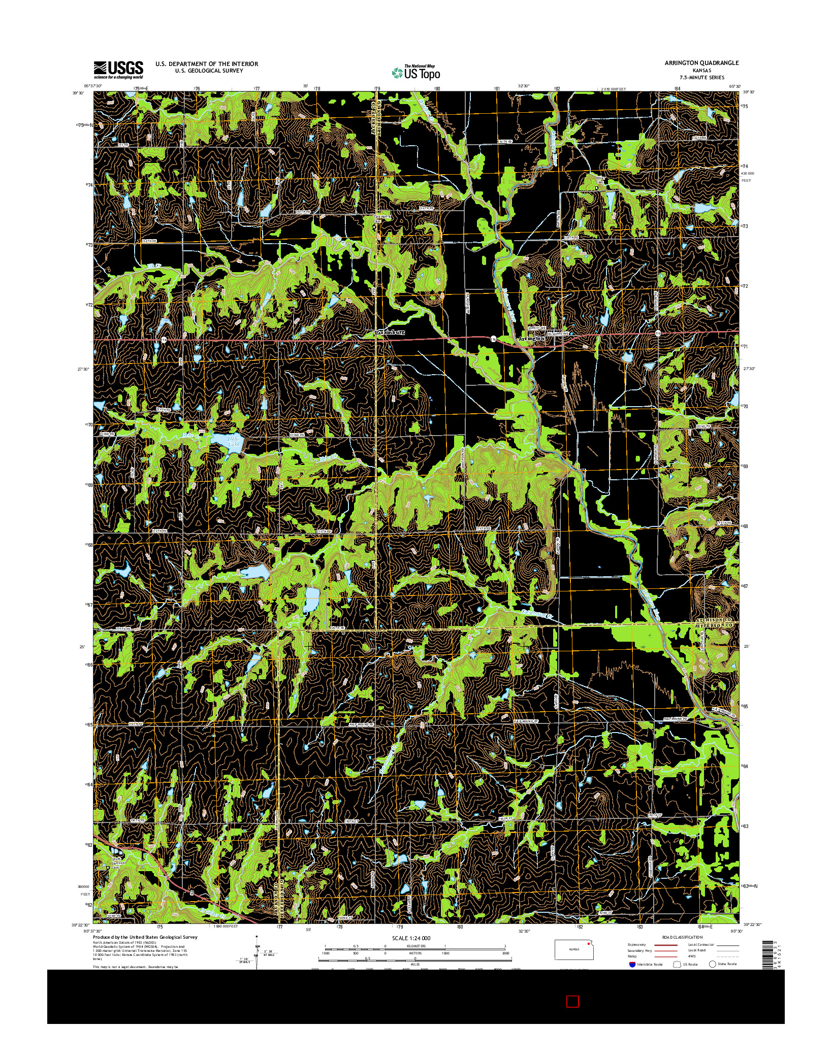 USGS US TOPO 7.5-MINUTE MAP FOR ARRINGTON, KS 2015