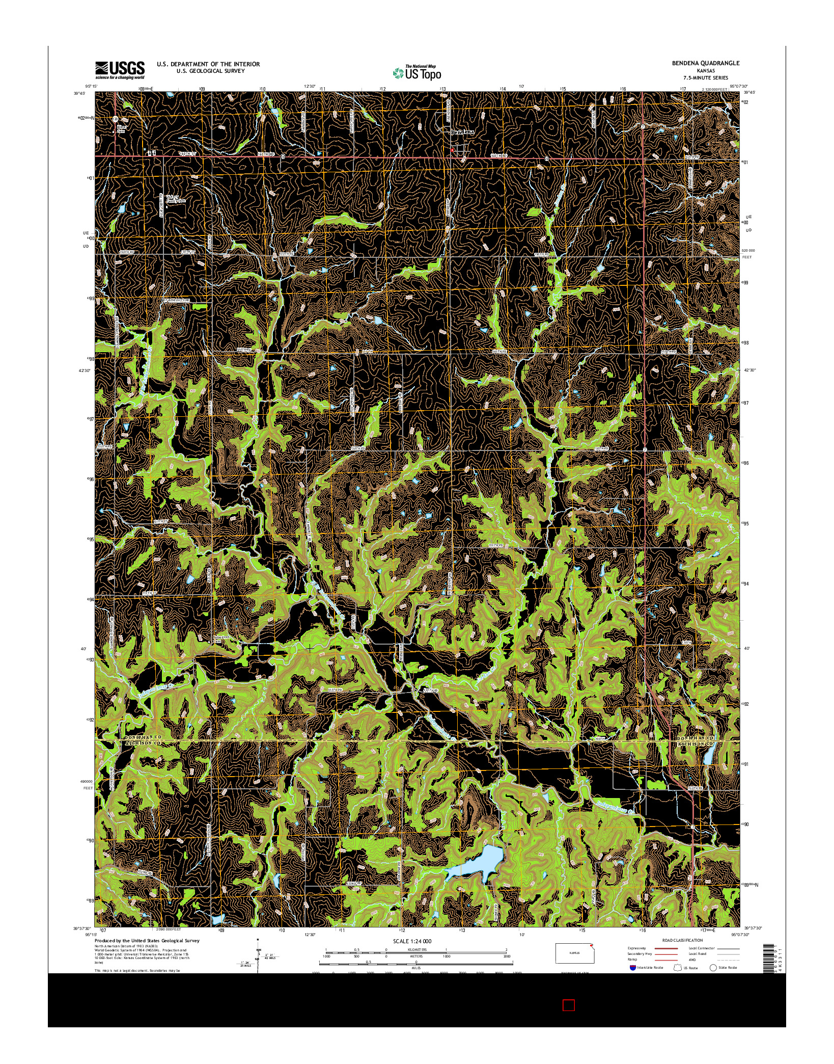 USGS US TOPO 7.5-MINUTE MAP FOR BENDENA, KS 2015