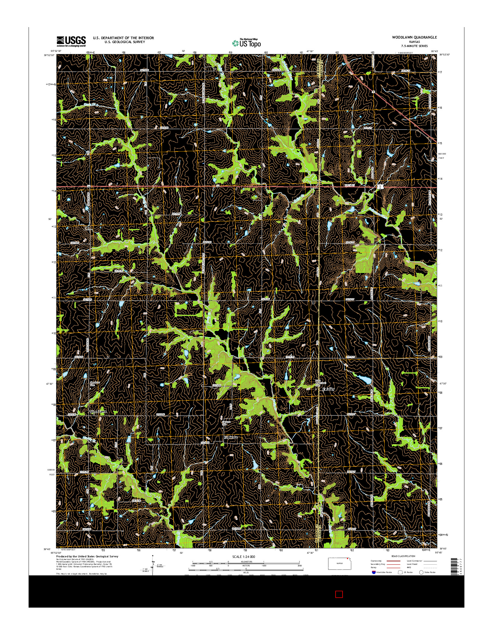 USGS US TOPO 7.5-MINUTE MAP FOR WOODLAWN, KS 2015