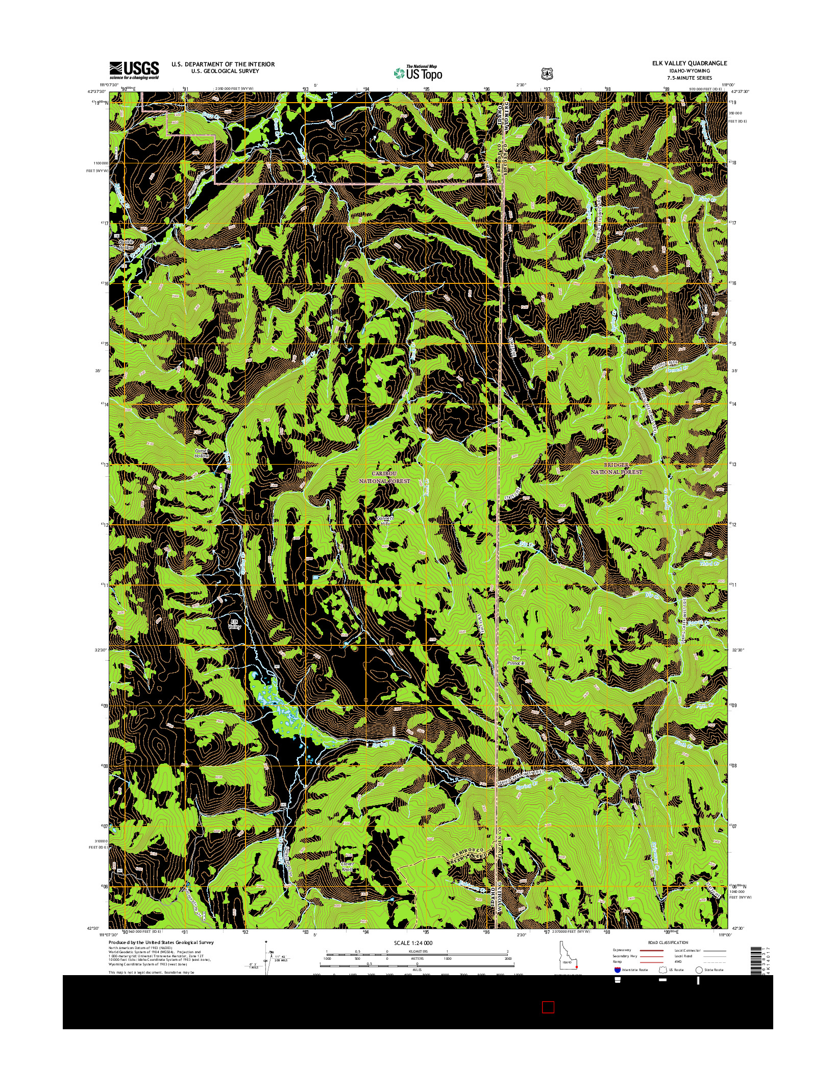 USGS US TOPO 7.5-MINUTE MAP FOR ELK VALLEY, ID-WY 2015