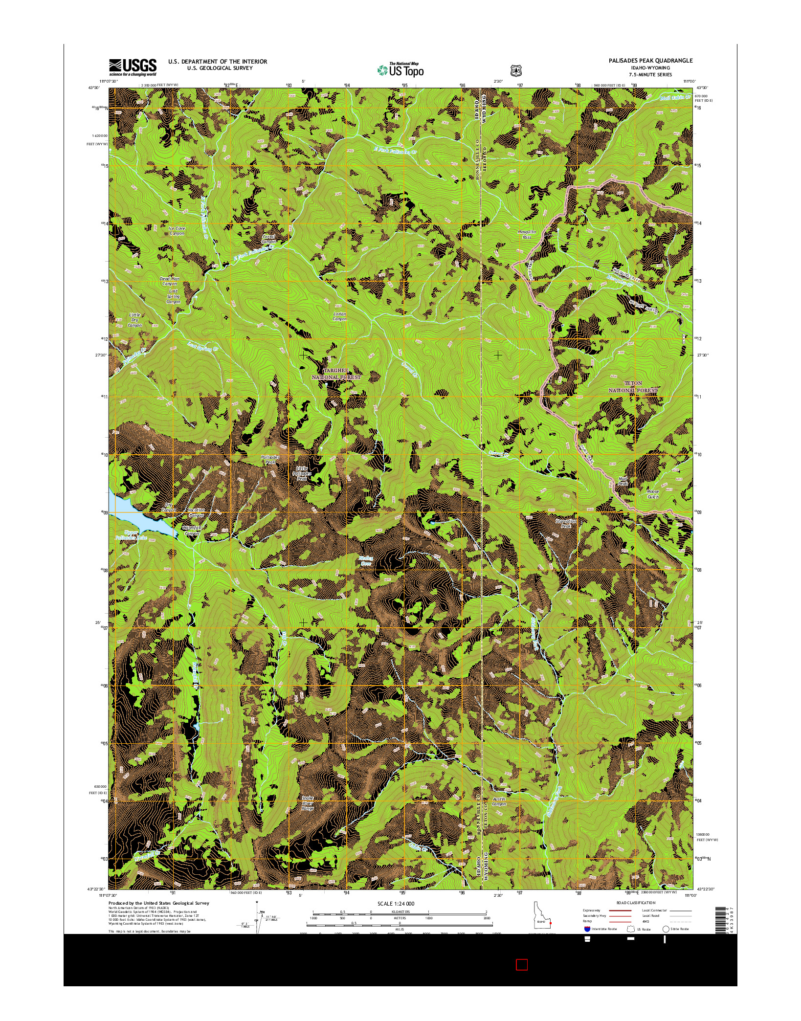 USGS US TOPO 7.5-MINUTE MAP FOR PALISADES PEAK, ID-WY 2015