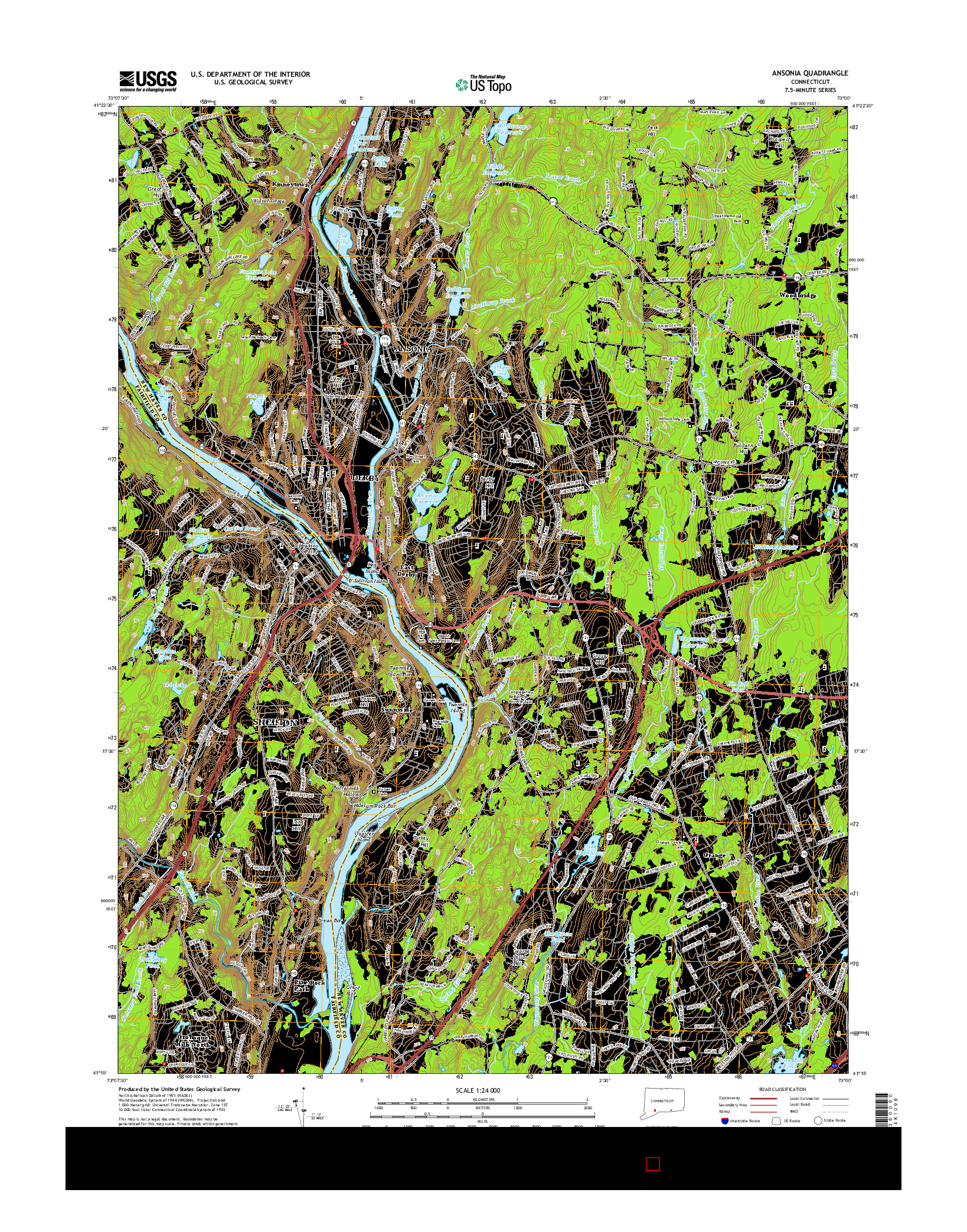 USGS US TOPO 7.5-MINUTE MAP FOR ANSONIA, CT 2015