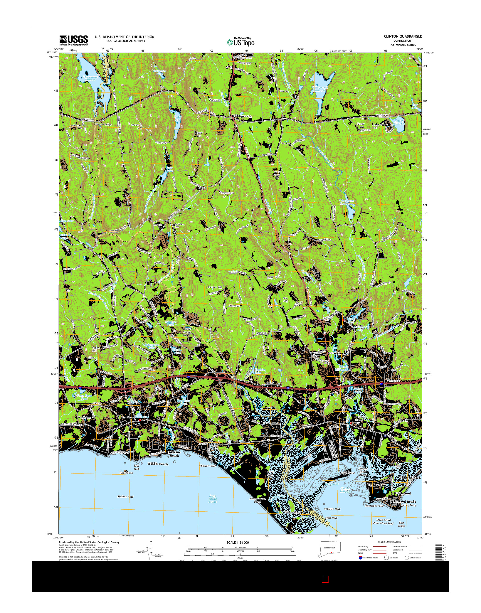 USGS US TOPO 7.5-MINUTE MAP FOR CLINTON, CT 2015